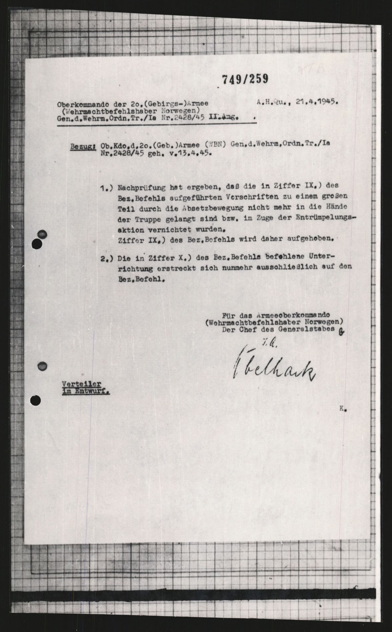 Forsvarets Overkommando. 2 kontor. Arkiv 11.4. Spredte tyske arkivsaker, AV/RA-RAFA-7031/D/Dar/Dara/L0009: Krigsdagbøker for 20. Gebirgs-Armee-Oberkommando (AOK 20), 1940-1945, s. 373