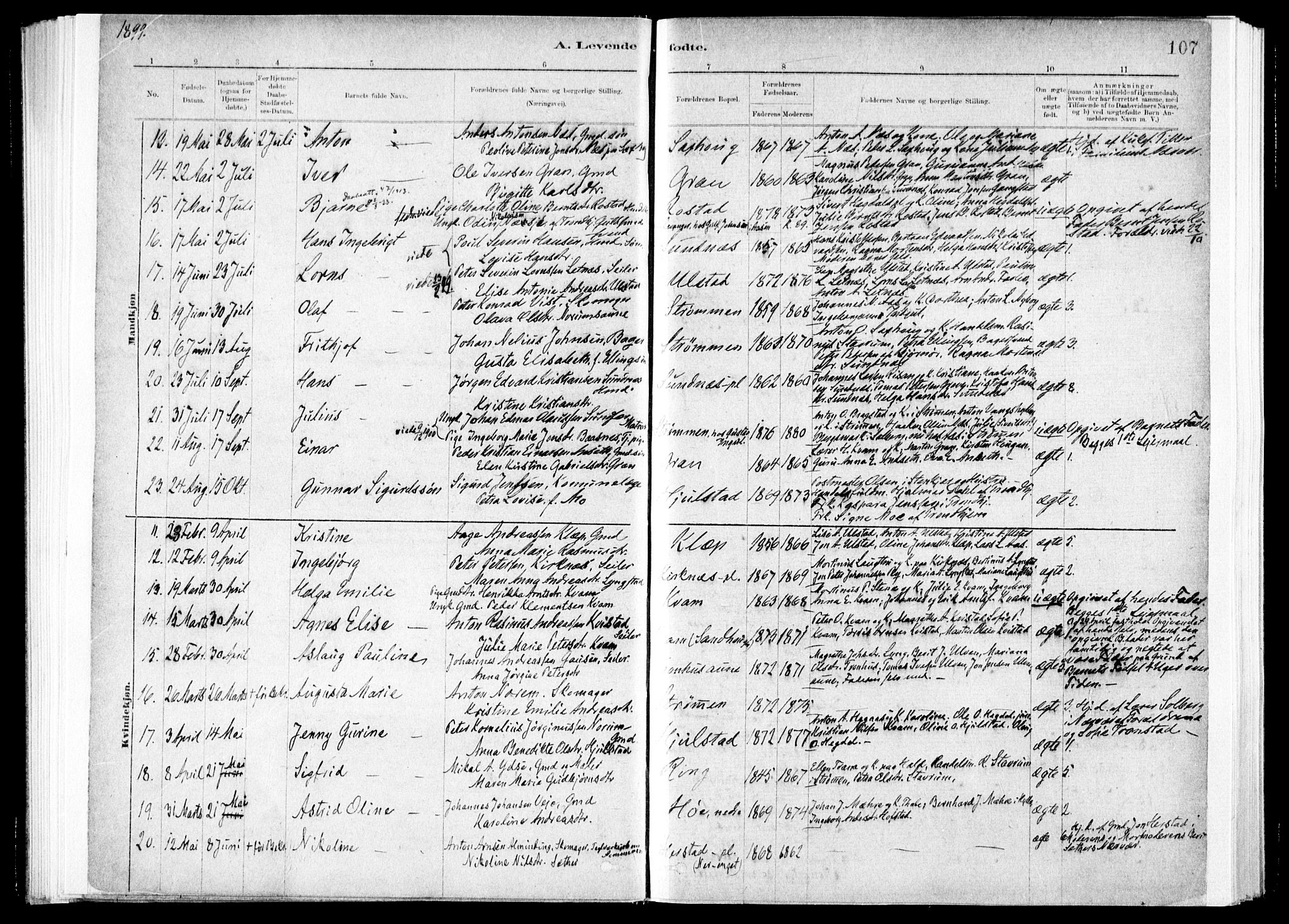 Ministerialprotokoller, klokkerbøker og fødselsregistre - Nord-Trøndelag, SAT/A-1458/730/L0285: Ministerialbok nr. 730A10, 1879-1914, s. 107