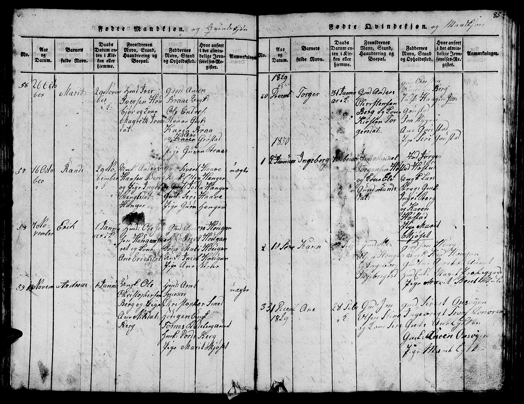 Ministerialprotokoller, klokkerbøker og fødselsregistre - Sør-Trøndelag, SAT/A-1456/612/L0385: Klokkerbok nr. 612C01, 1816-1845, s. 85