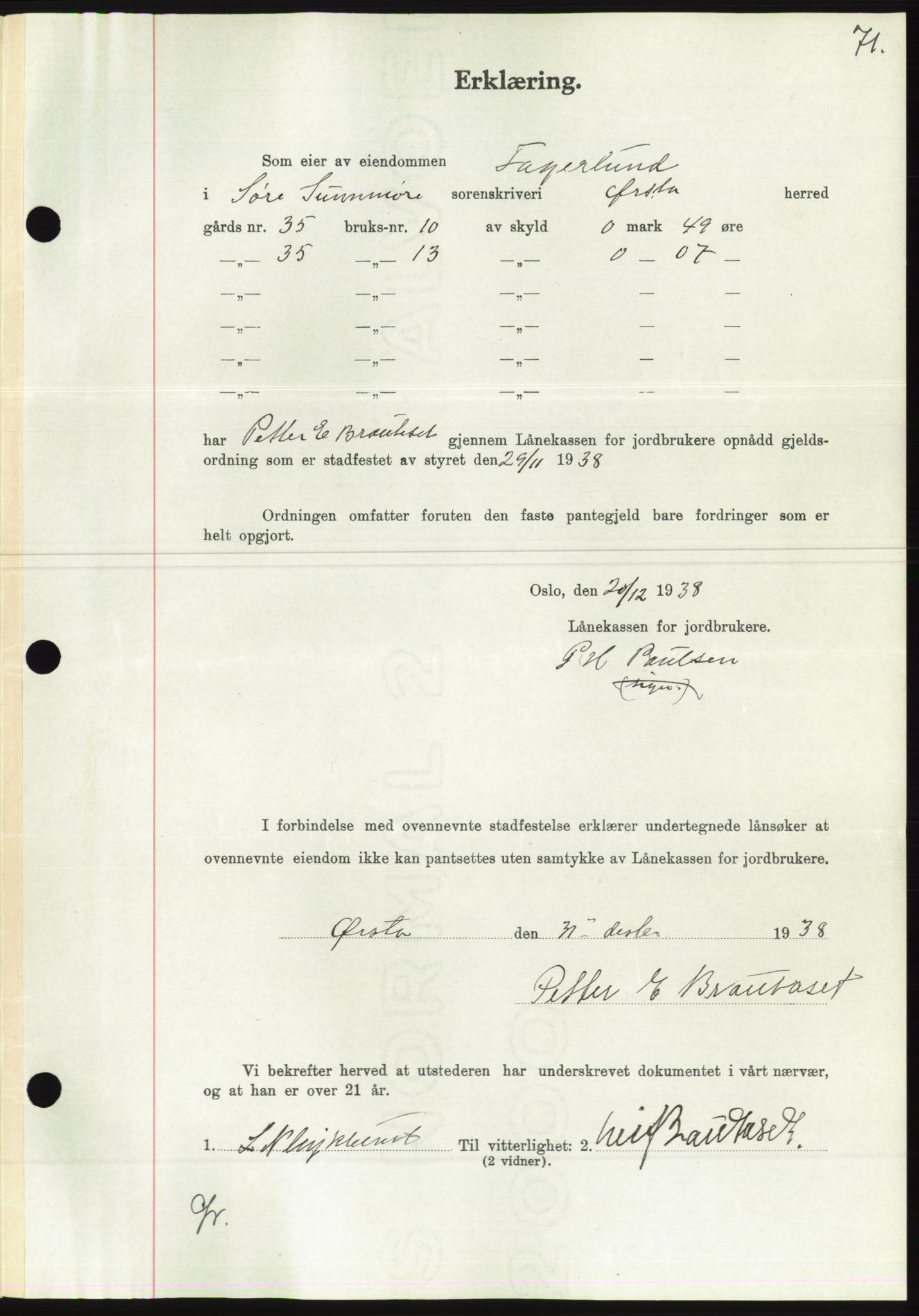 Søre Sunnmøre sorenskriveri, AV/SAT-A-4122/1/2/2C/L0067: Pantebok nr. 61, 1938-1939, Dagboknr: 23/1939