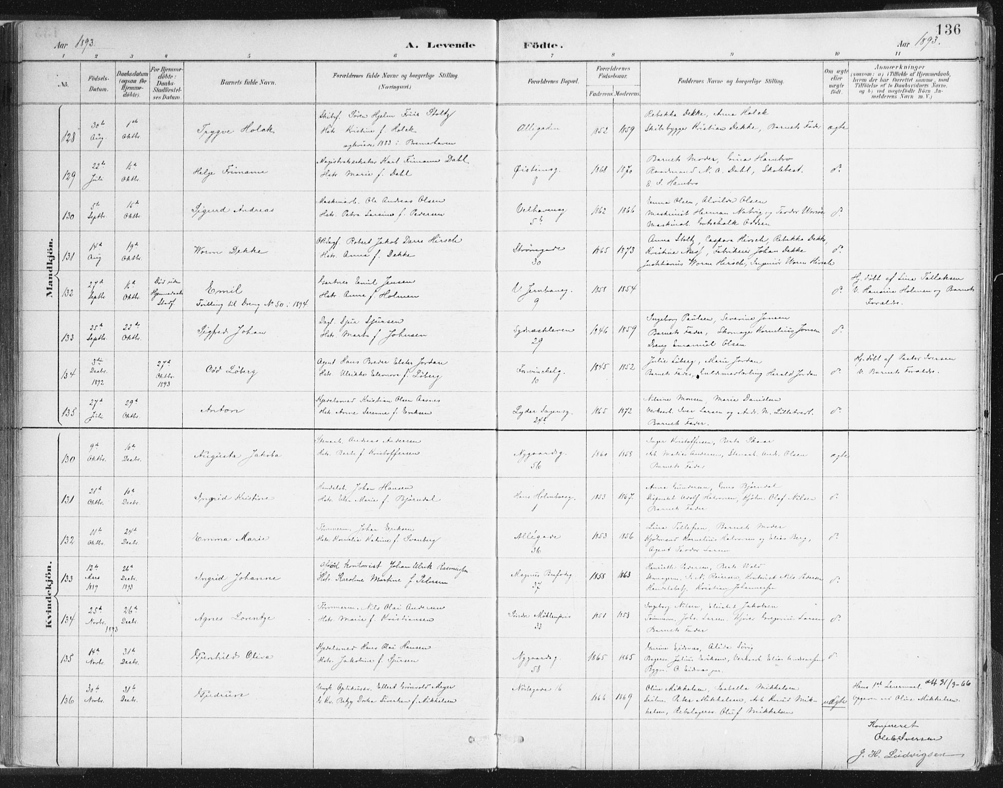 Johanneskirken Sokneprestembete, SAB/A-76001/H/Haa/L0001: Ministerialbok nr. A 1, 1885-1900, s. 136