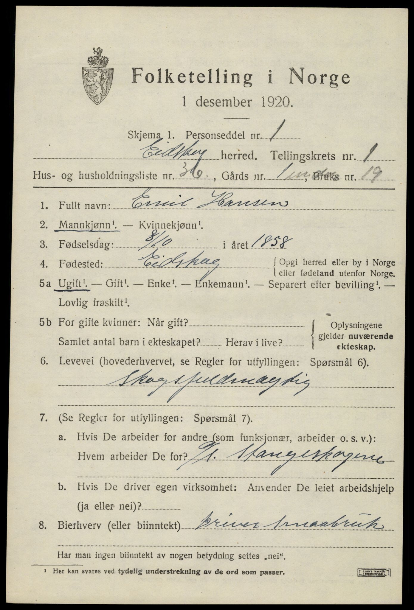 SAH, Folketelling 1920 for 0420 Eidskog herred, 1920, s. 2811
