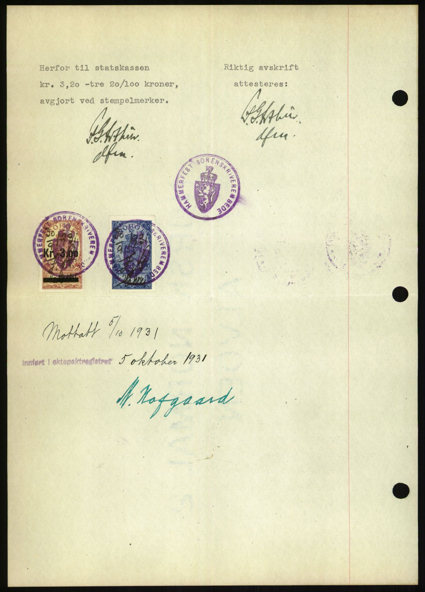 Oslo byskriverembete, AV/SAO-A-10227/2/G/Gb/L0072: Tinglyste ektepakter, Finnmark, bind 1, 1928-1950