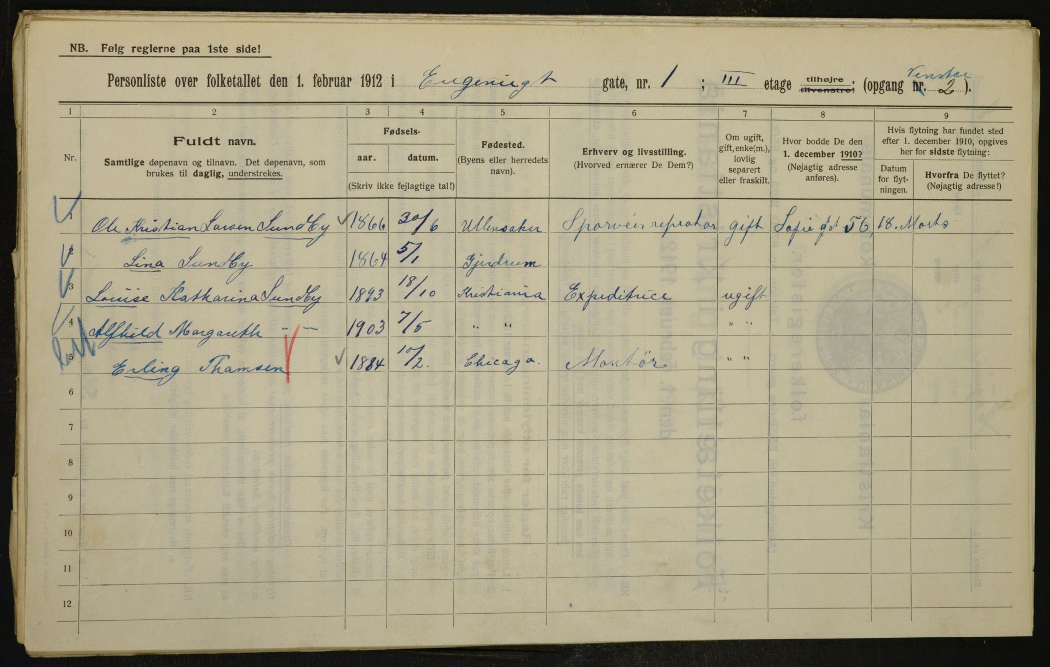 OBA, Kommunal folketelling 1.2.1912 for Kristiania, 1912, s. 22601