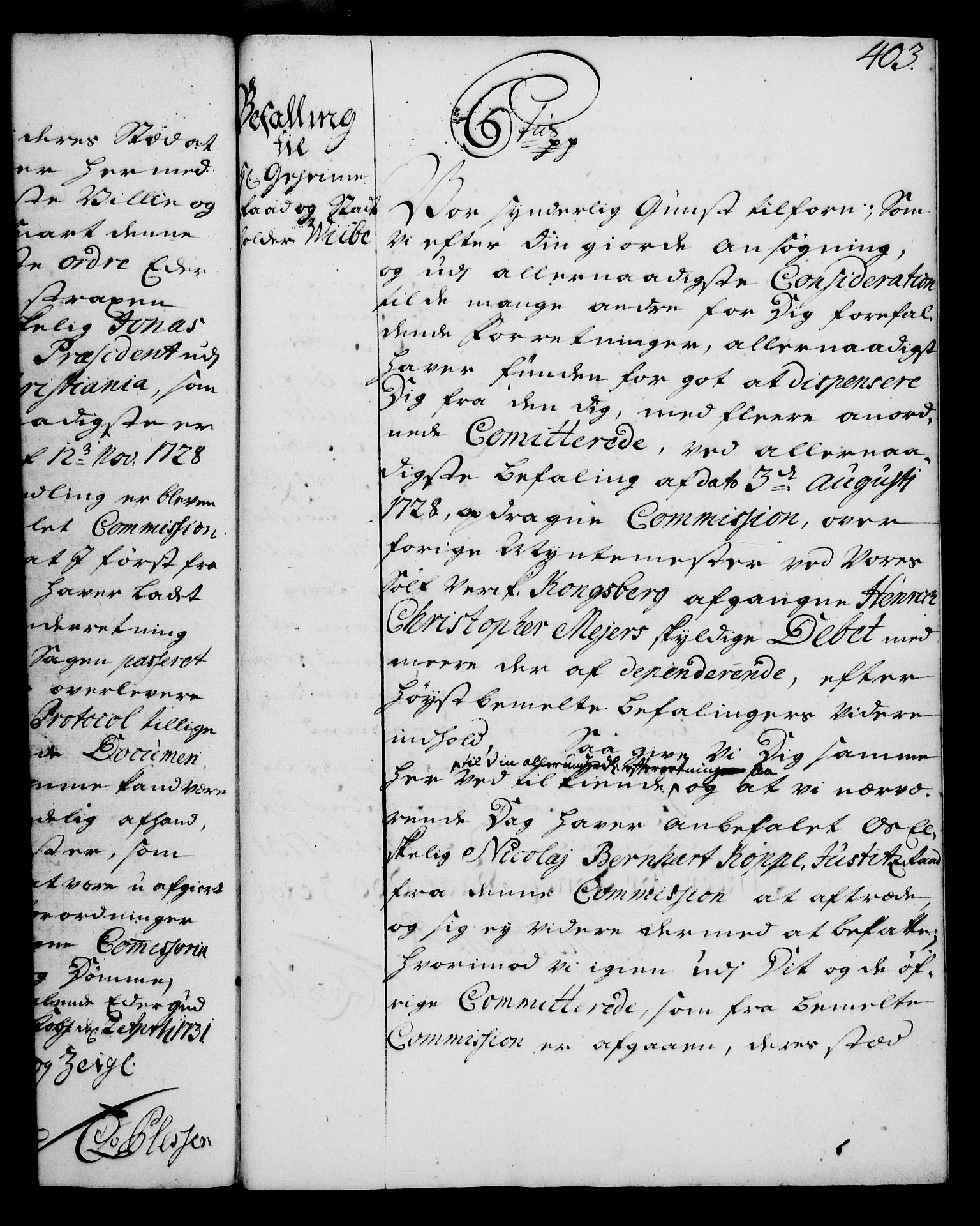 Rentekammeret, Kammerkanselliet, RA/EA-3111/G/Gg/Gga/L0003: Norsk ekspedisjonsprotokoll med register (merket RK 53.3), 1727-1734, s. 403