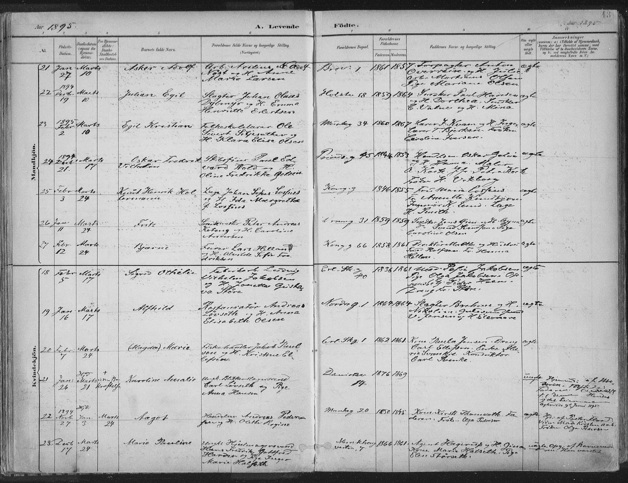 Ministerialprotokoller, klokkerbøker og fødselsregistre - Sør-Trøndelag, SAT/A-1456/601/L0062: Ministerialbok nr. 601A30, 1891-1911, s. 43