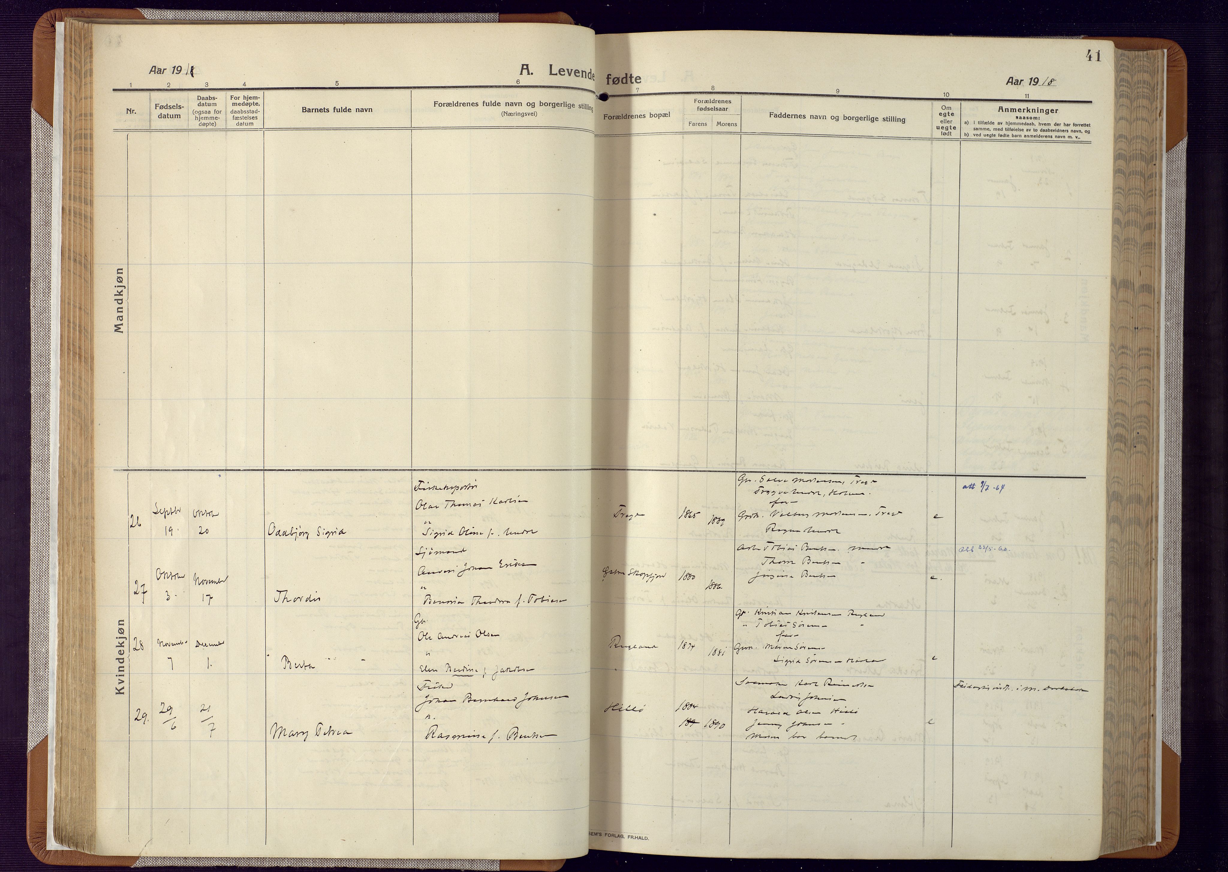 Mandal sokneprestkontor, SAK/1111-0030/F/Fa/Faa/L0022: Ministerialbok nr. A 22, 1913-1925, s. 41