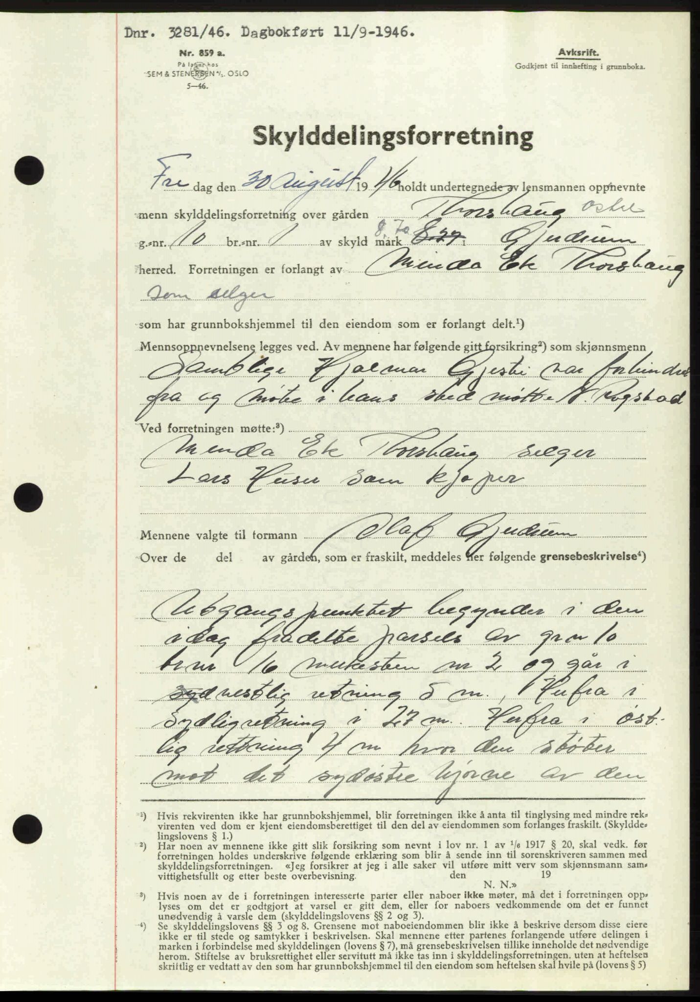 Nedre Romerike sorenskriveri, AV/SAO-A-10469/G/Gb/Gbd/L0017: Pantebok nr. 17, 1946-1946, Dagboknr: 3281/1946