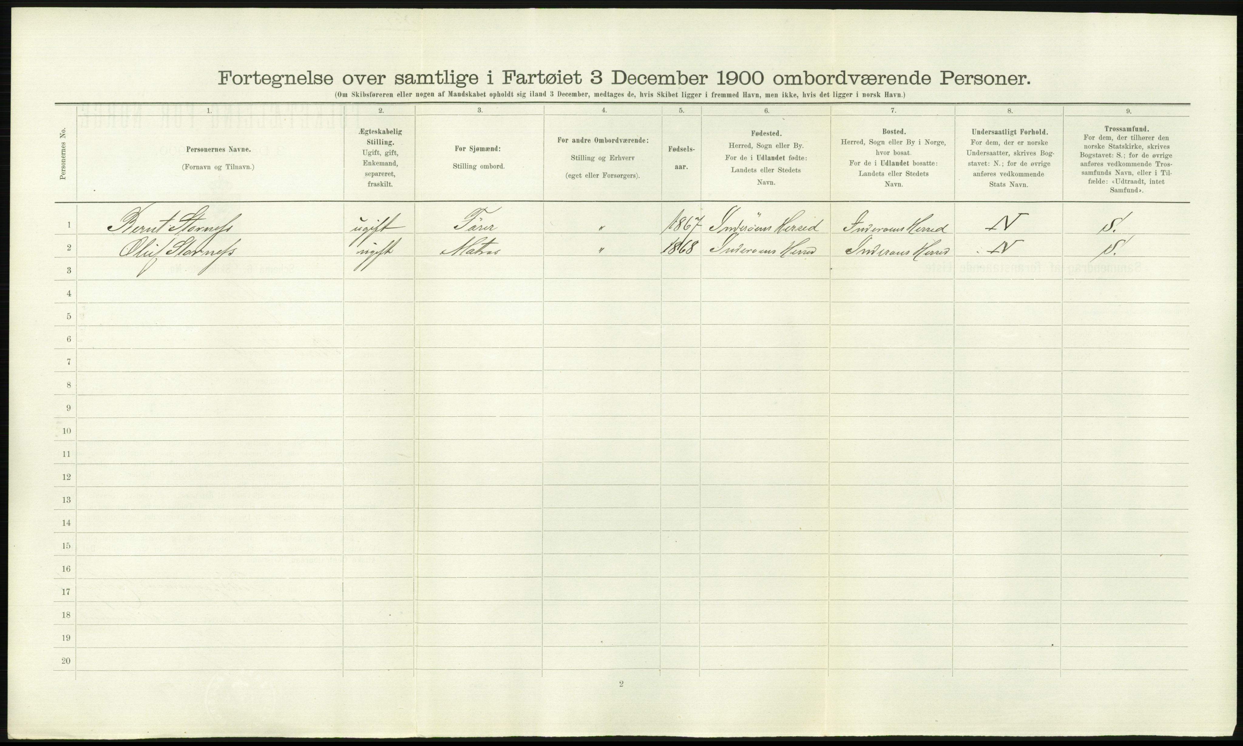 RA, Folketelling 1900 - skipslister med personlister for skip i norske havner, utenlandske havner og til havs, 1900, s. 2542