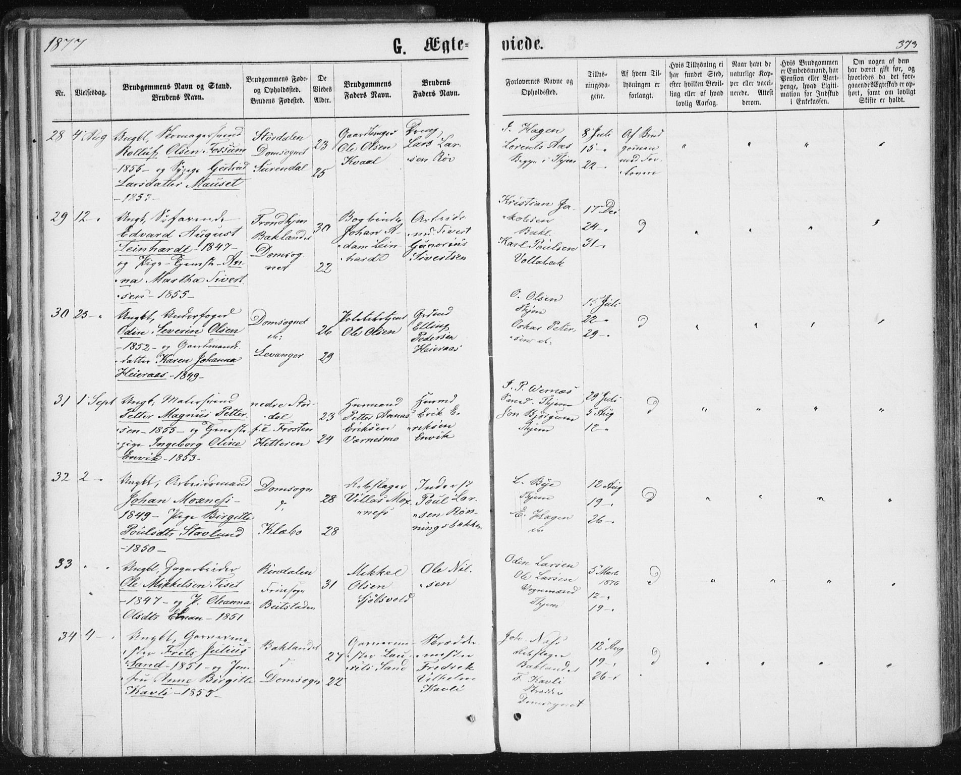 Ministerialprotokoller, klokkerbøker og fødselsregistre - Sør-Trøndelag, SAT/A-1456/601/L0055: Ministerialbok nr. 601A23, 1866-1877, s. 373