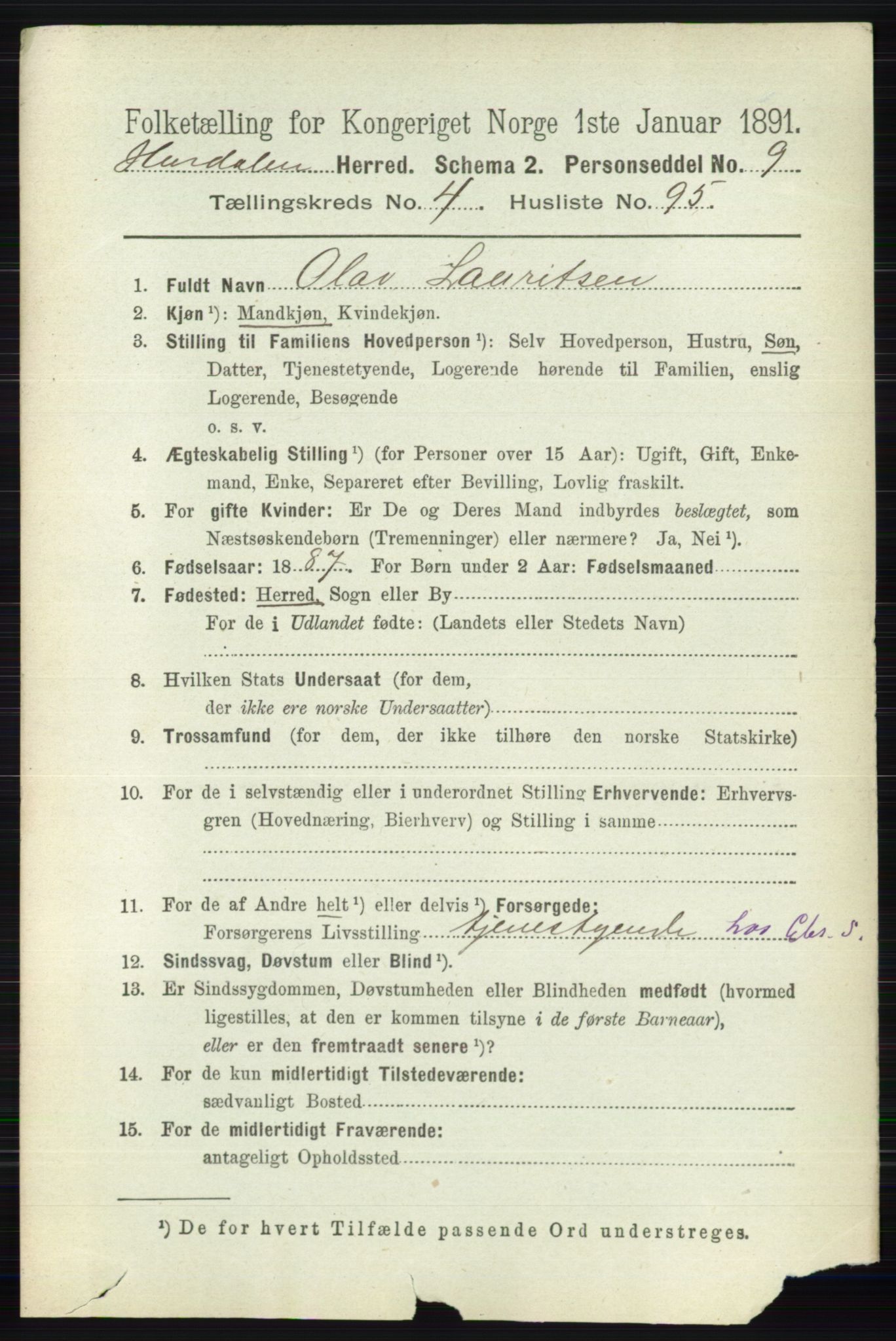 RA, Folketelling 1891 for 0239 Hurdal herred, 1891, s. 2000