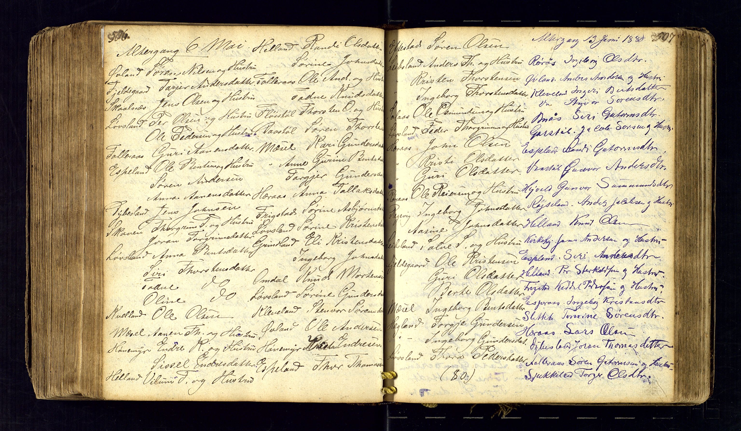 Bjelland sokneprestkontor, AV/SAK-1111-0005/F/Fc/Fcb/L0001: Kommunikantprotokoll nr. C-1, 1827-1906, s. 506-507