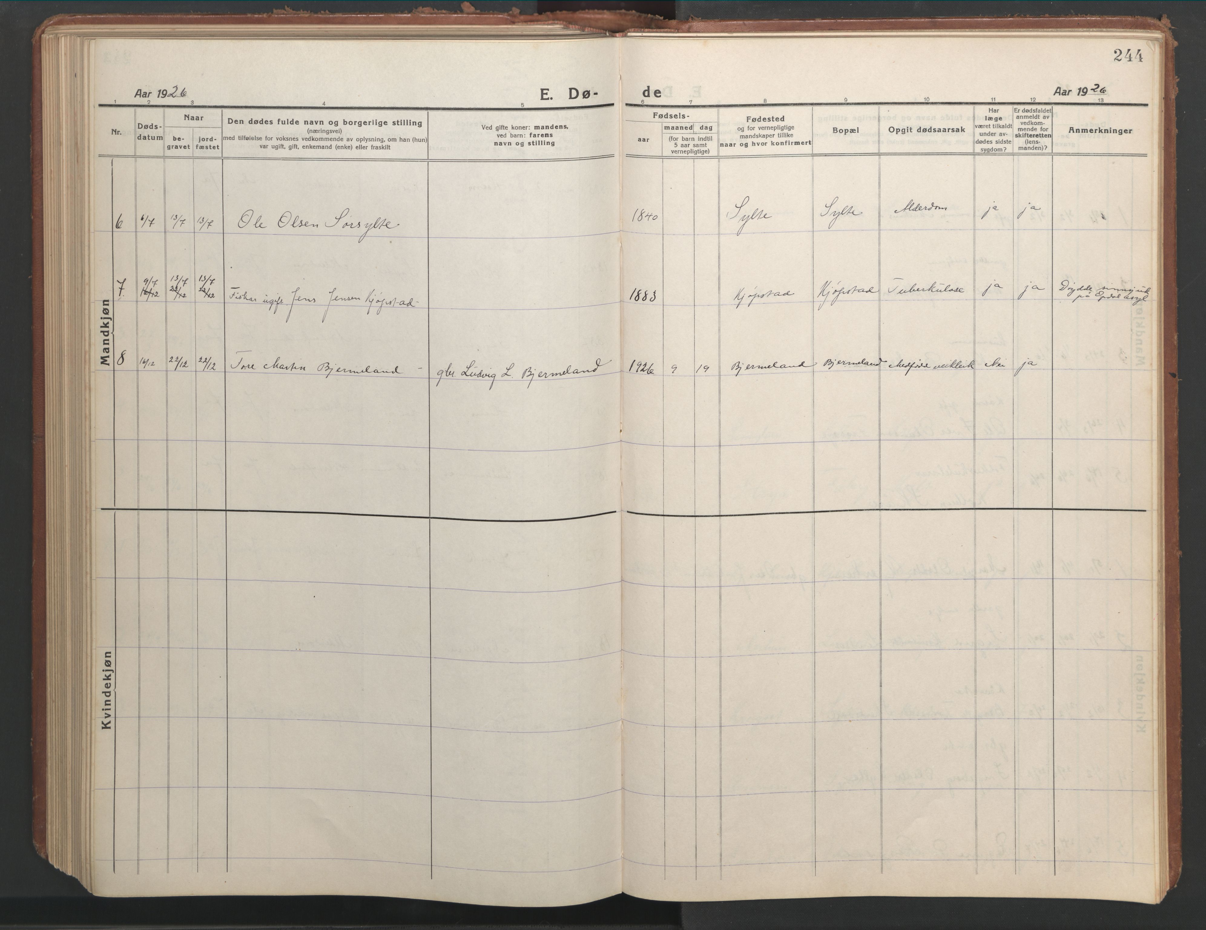 Ministerialprotokoller, klokkerbøker og fødselsregistre - Møre og Romsdal, SAT/A-1454/541/L0548: Klokkerbok nr. 541C03, 1921-1960, s. 244