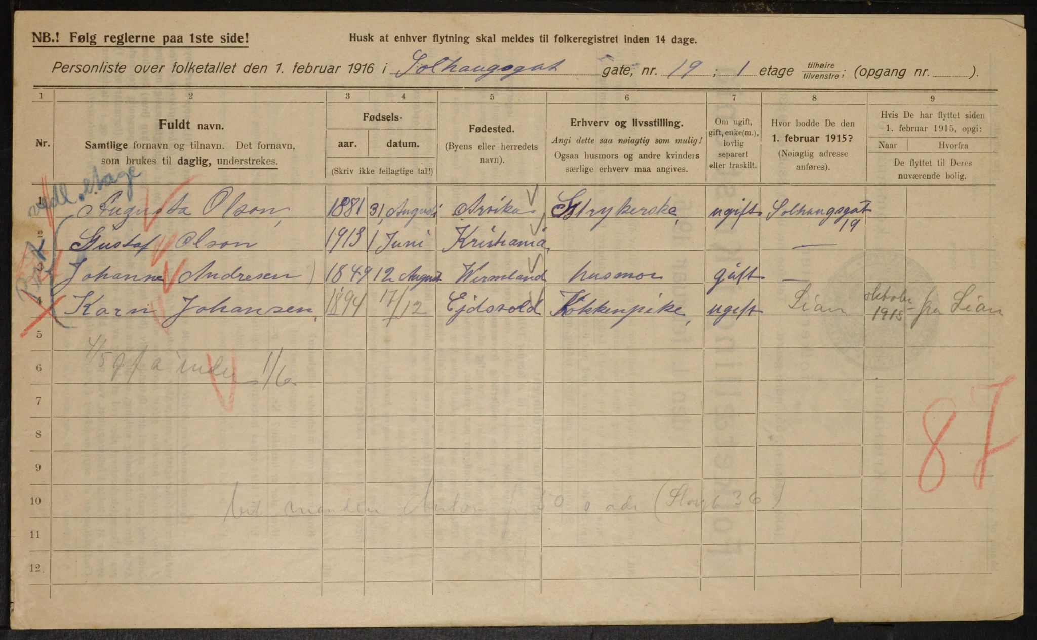 OBA, Kommunal folketelling 1.2.1916 for Kristiania, 1916, s. 102008