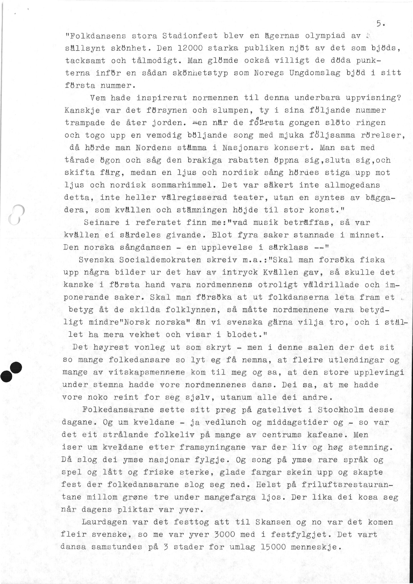 Samling etter Klara Semb, NSFF/KS/B/066: Klara Sembs referat frå Det Internasjonale Folkedansstevnet i 1939, 1939