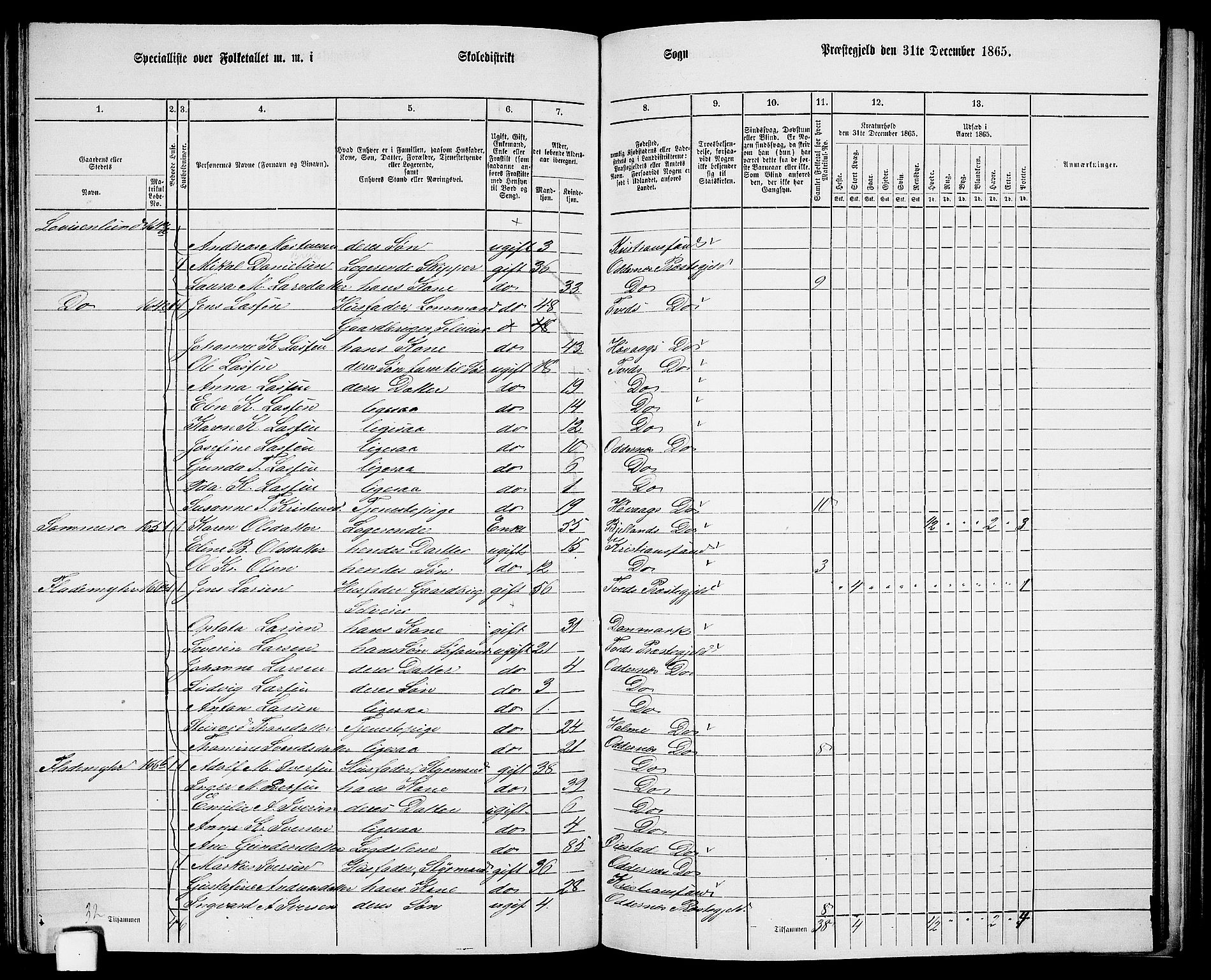 RA, Folketelling 1865 for 1012P Oddernes prestegjeld, 1865, s. 92