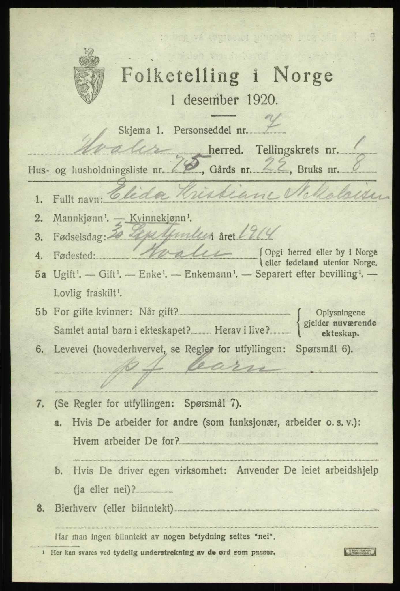 SAO, Folketelling 1920 for 0111 Hvaler herred, 1920, s. 2406