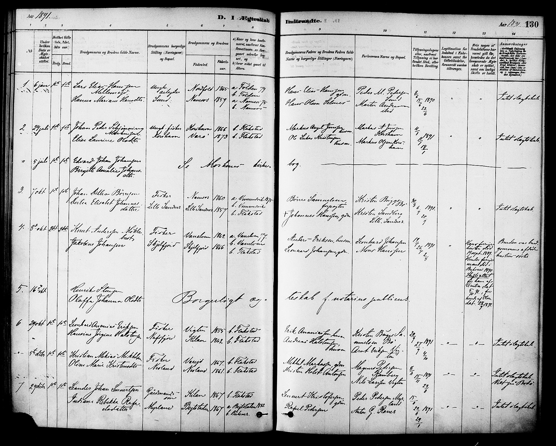 Ministerialprotokoller, klokkerbøker og fødselsregistre - Nordland, SAT/A-1459/885/L1204: Ministerialbok nr. 885A05, 1878-1892, s. 130