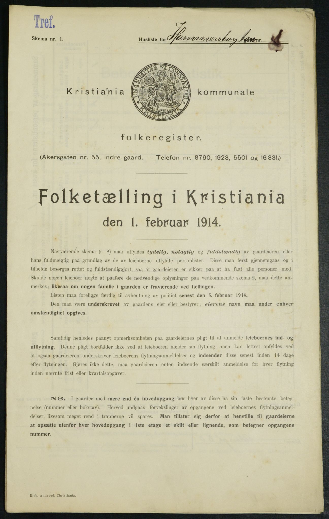 OBA, Kommunal folketelling 1.2.1914 for Kristiania, 1914, s. 34457