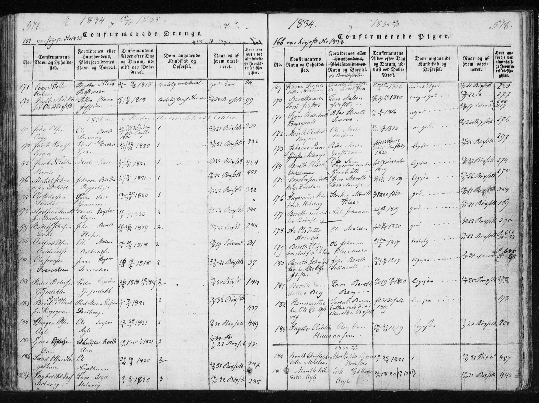 Ministerialprotokoller, klokkerbøker og fødselsregistre - Nord-Trøndelag, AV/SAT-A-1458/749/L0469: Ministerialbok nr. 749A03, 1817-1857, s. 517-518