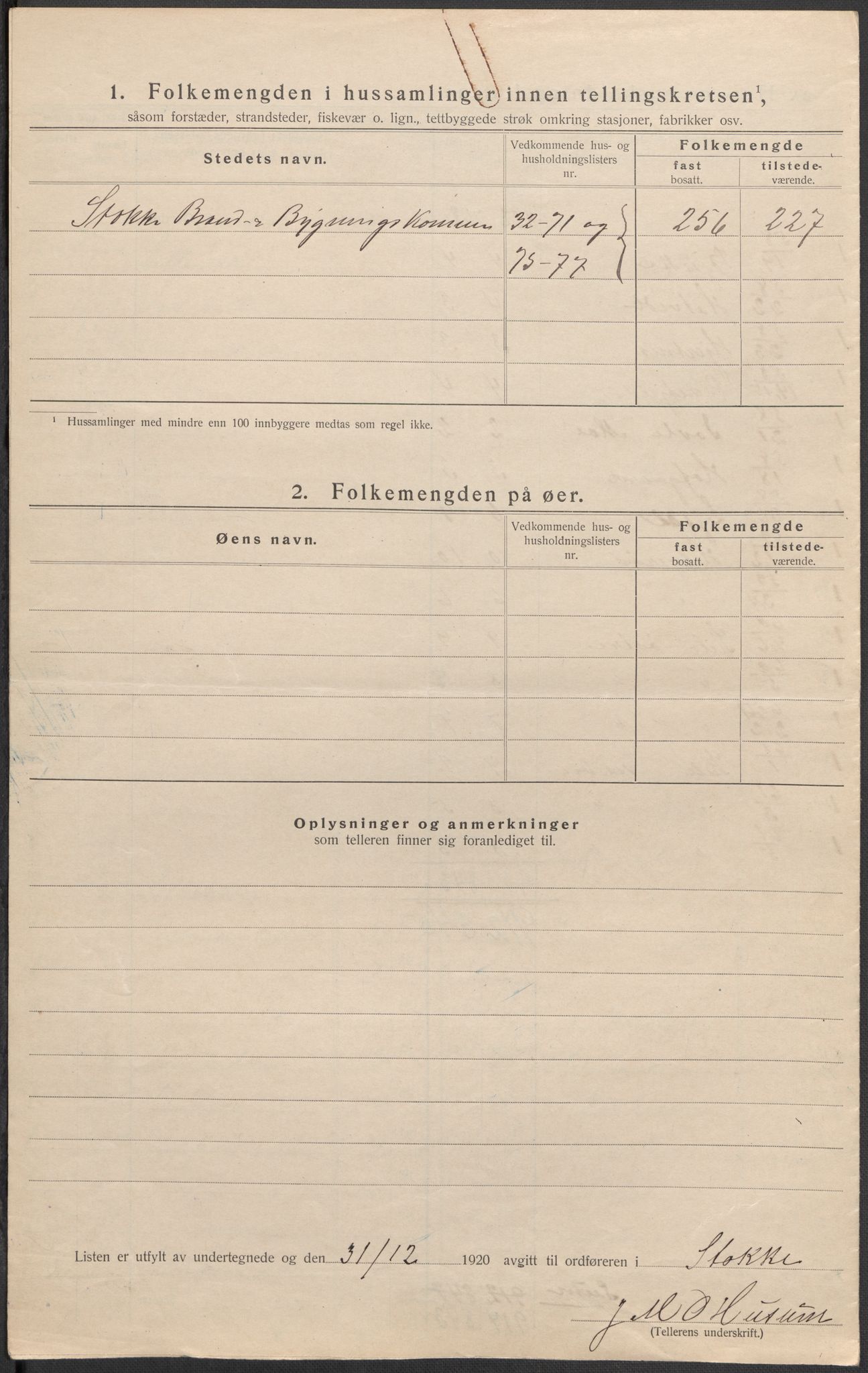 SAKO, Folketelling 1920 for 0720 Stokke herred, 1920, s. 20