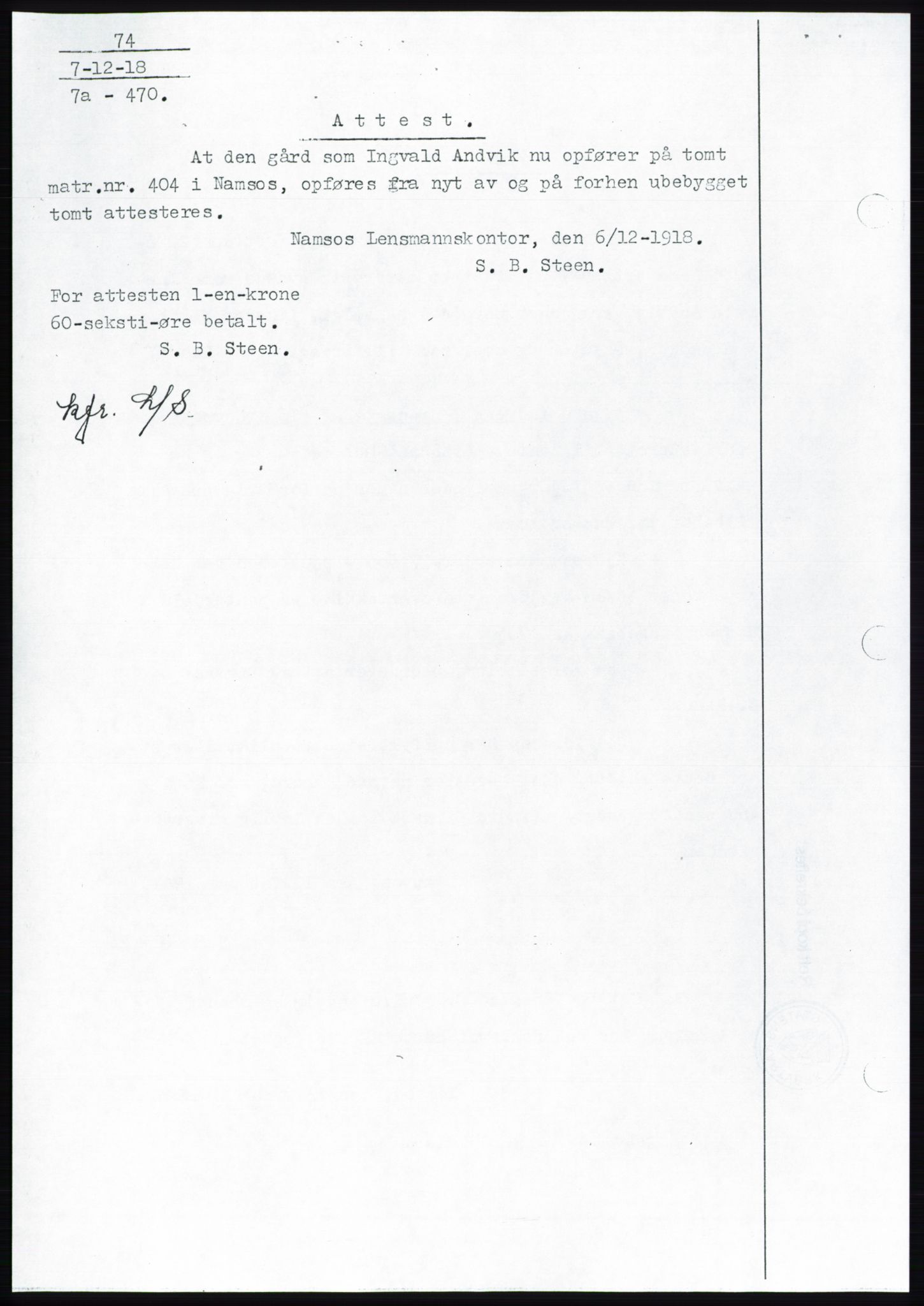 Namdal sorenskriveri, SAT/A-4133/1/2/2C: Pantebok nr. -, 1916-1921, Tingl.dato: 07.12.1918