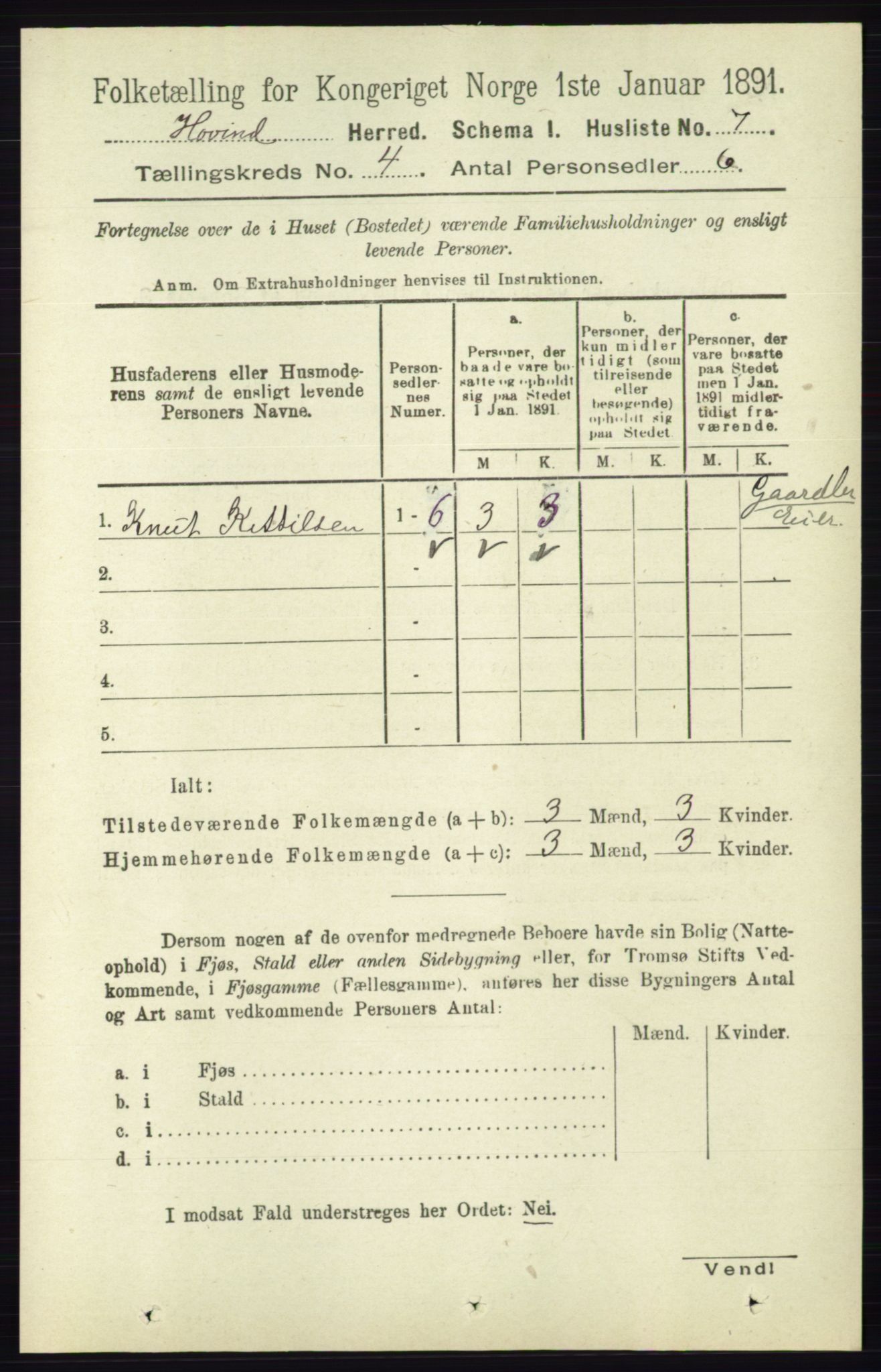 RA, Folketelling 1891 for 0825 Hovin herred, 1891, s. 787