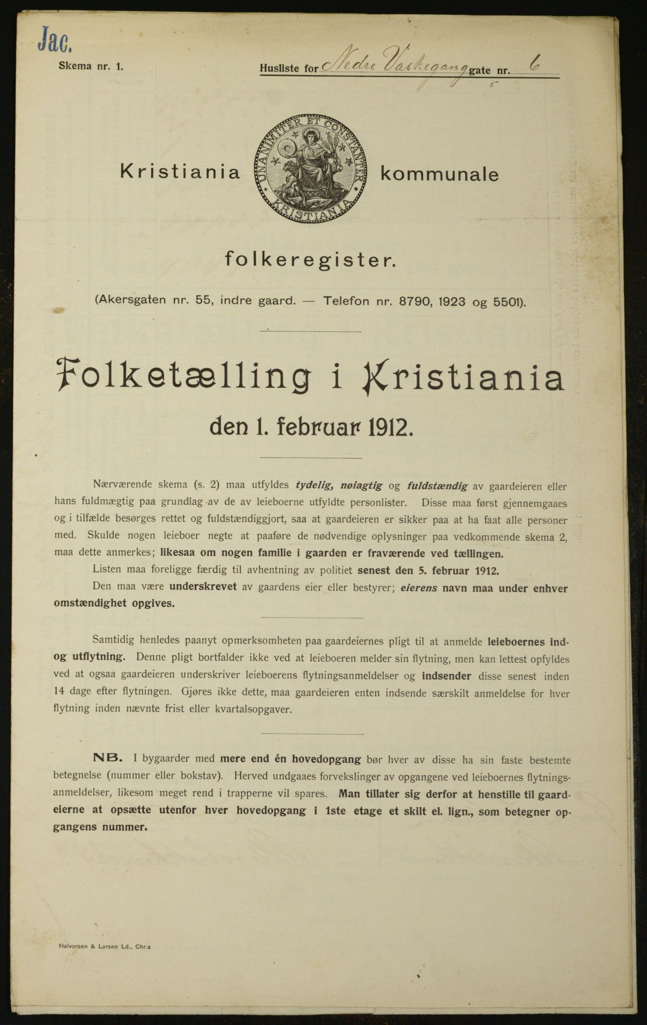 OBA, Kommunal folketelling 1.2.1912 for Kristiania, 1912, s. 70107