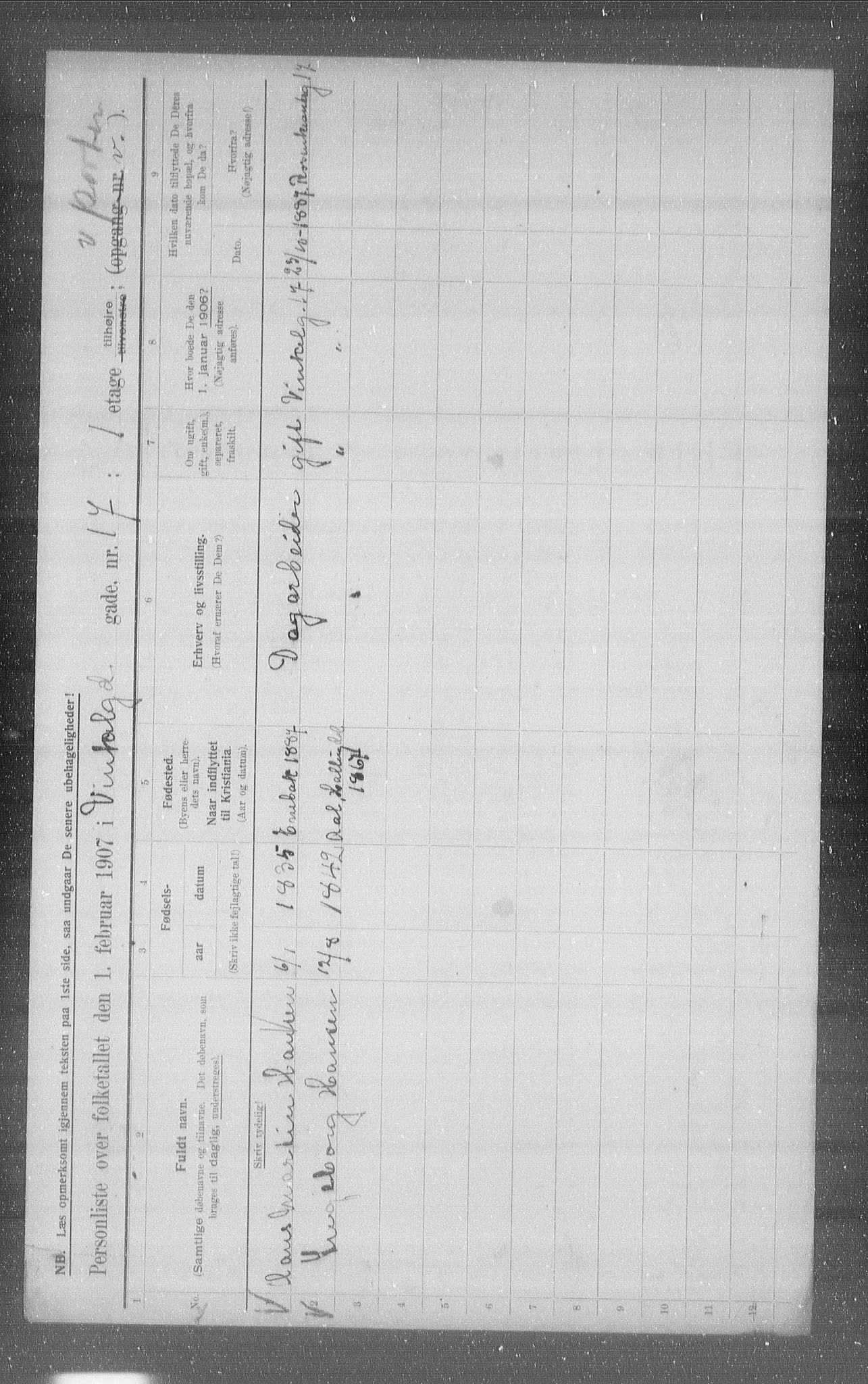 OBA, Kommunal folketelling 1.2.1907 for Kristiania kjøpstad, 1907, s. 63105