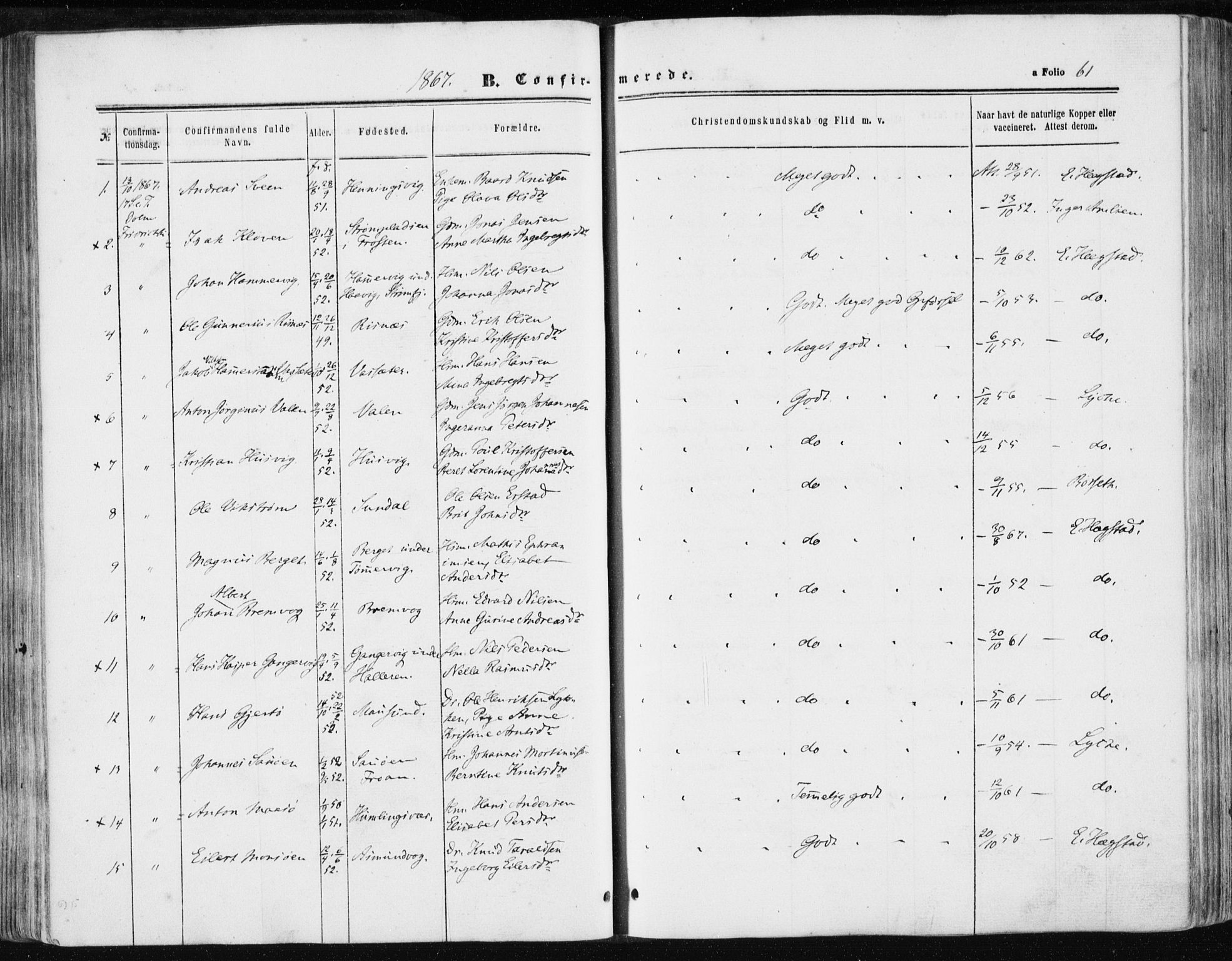Ministerialprotokoller, klokkerbøker og fødselsregistre - Sør-Trøndelag, SAT/A-1456/634/L0531: Ministerialbok nr. 634A07, 1861-1870, s. 61