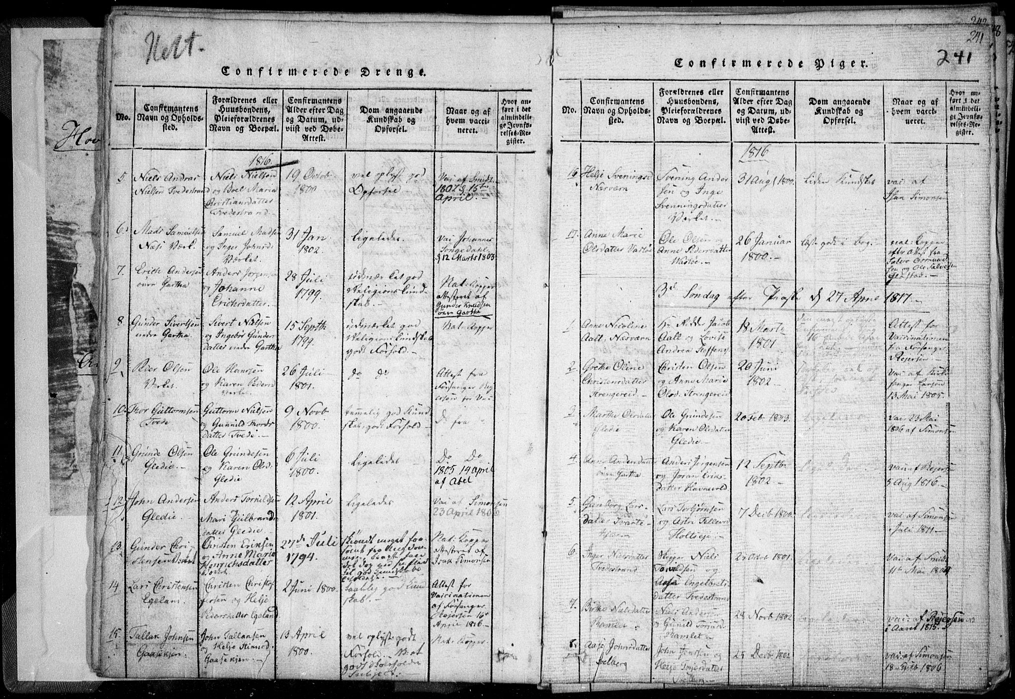 Holt sokneprestkontor, AV/SAK-1111-0021/F/Fa/L0005: Ministerialbok nr. A 5, 1813-1821, s. 241