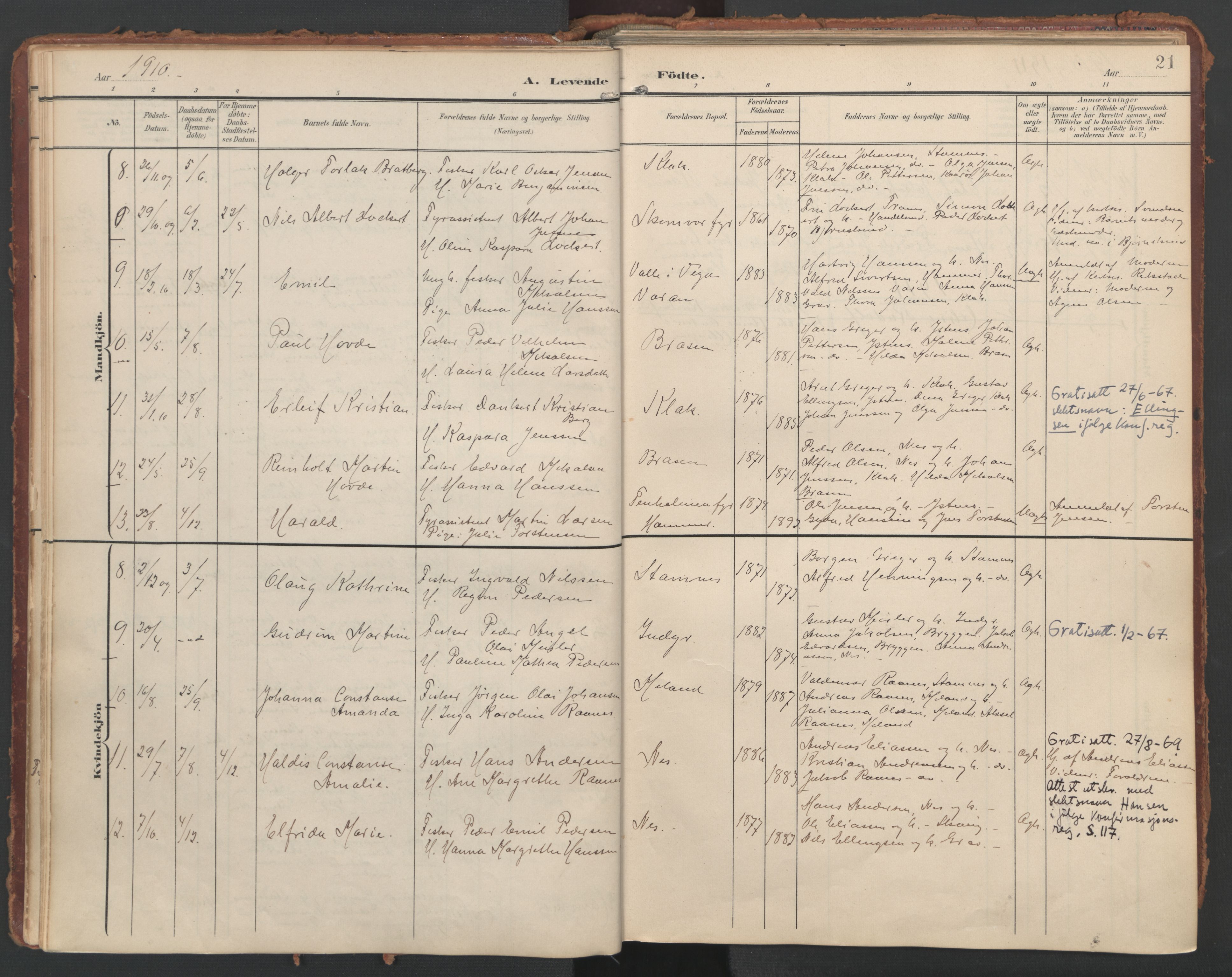 Ministerialprotokoller, klokkerbøker og fødselsregistre - Nordland, AV/SAT-A-1459/808/L0129: Ministerialbok nr. 808A02, 1903-1931, s. 21