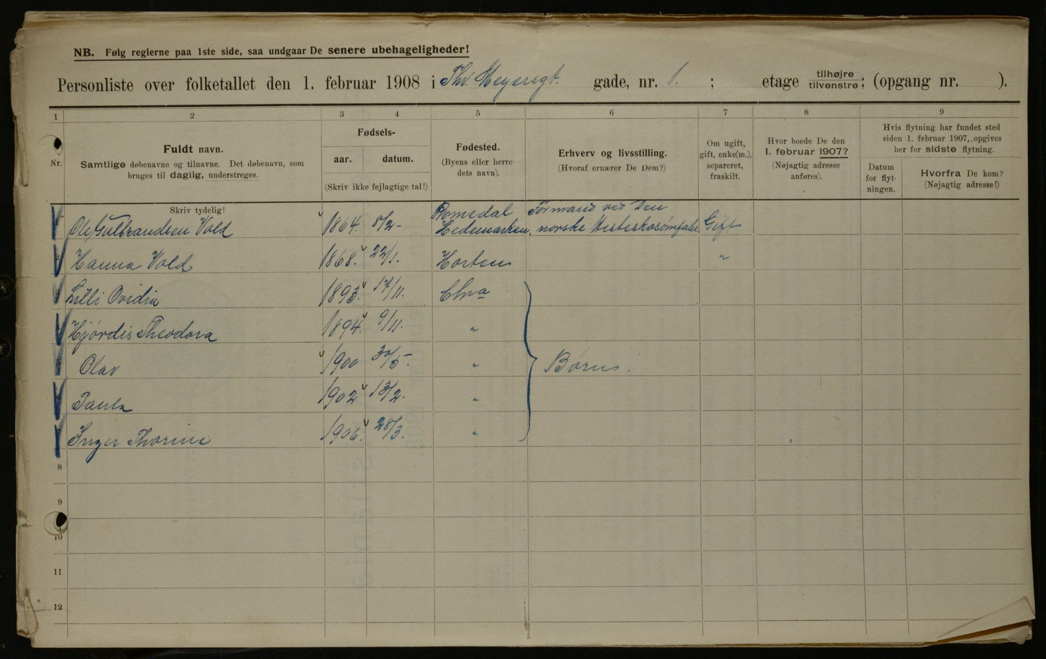 OBA, Kommunal folketelling 1.2.1908 for Kristiania kjøpstad, 1908, s. 98460