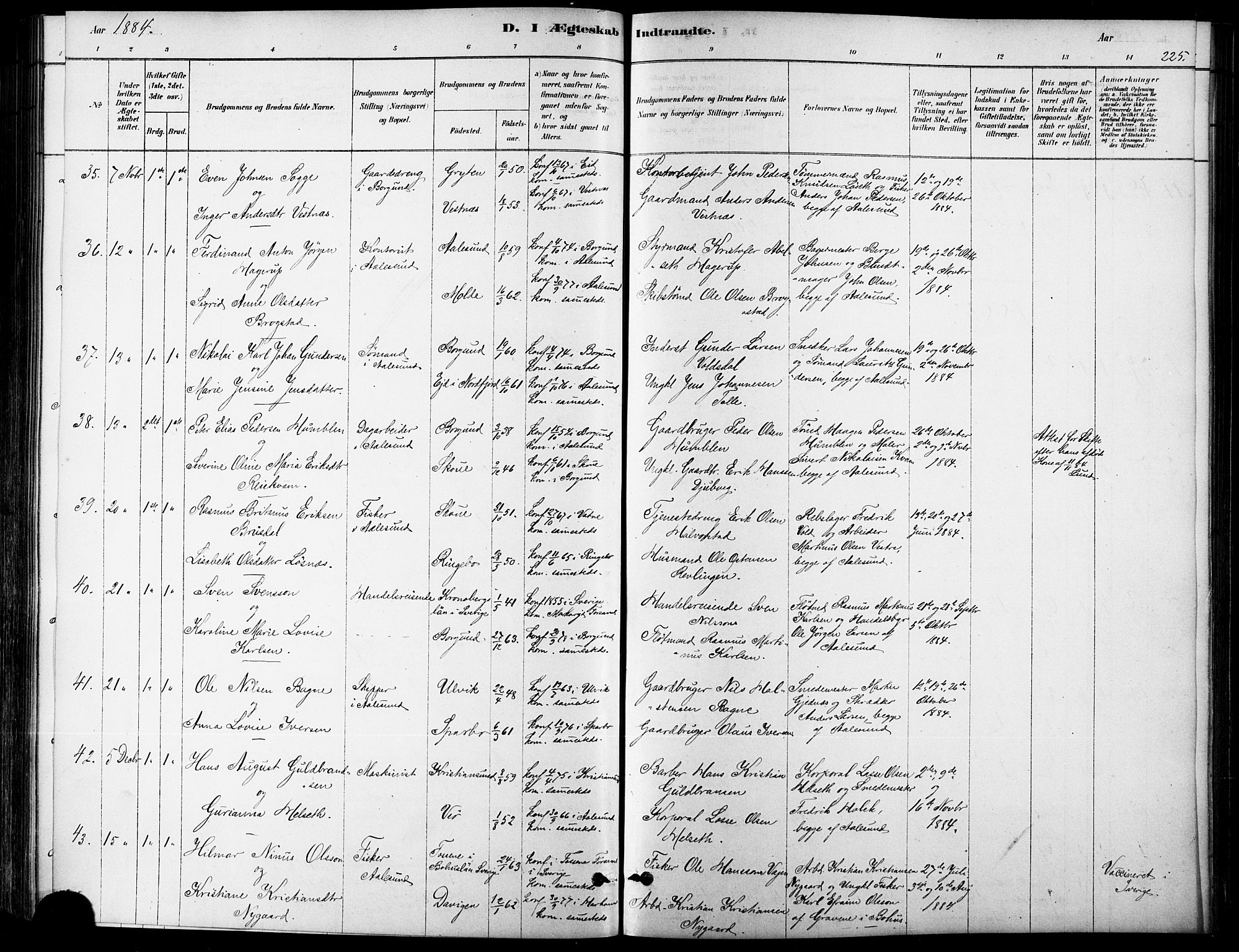 Ministerialprotokoller, klokkerbøker og fødselsregistre - Møre og Romsdal, AV/SAT-A-1454/529/L0454: Ministerialbok nr. 529A04, 1878-1885, s. 225