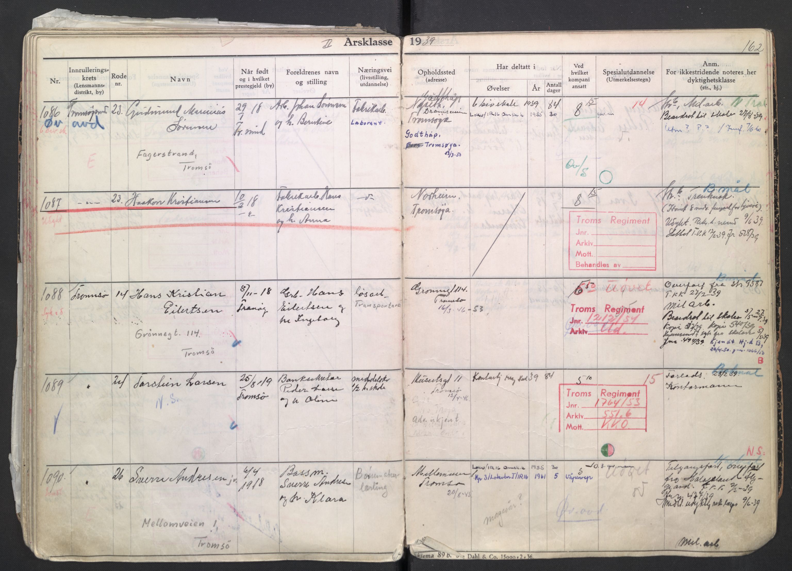 Forsvaret, Troms infanteriregiment nr. 16, AV/RA-RAFA-3146/P/Pa/L0007/0004: Ruller / Rulle for regimentets menige mannskaper, årsklasse 1939, 1939, s. 162