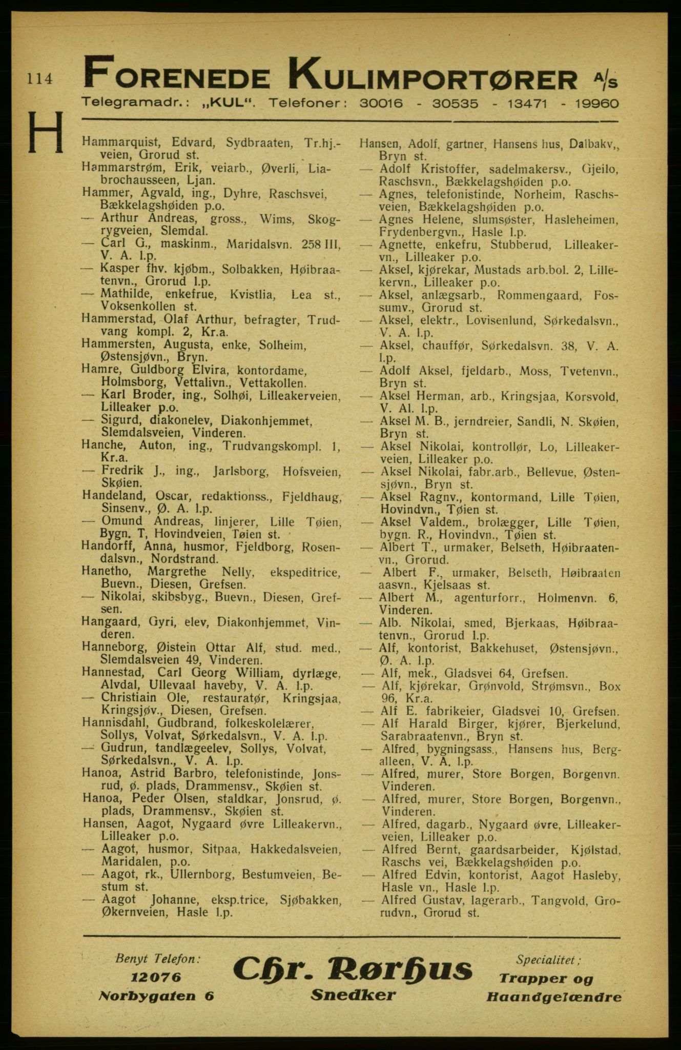 Aker adressebok/adressekalender, PUBL/001/A/002: Akers adressekalender, 1922, s. 114