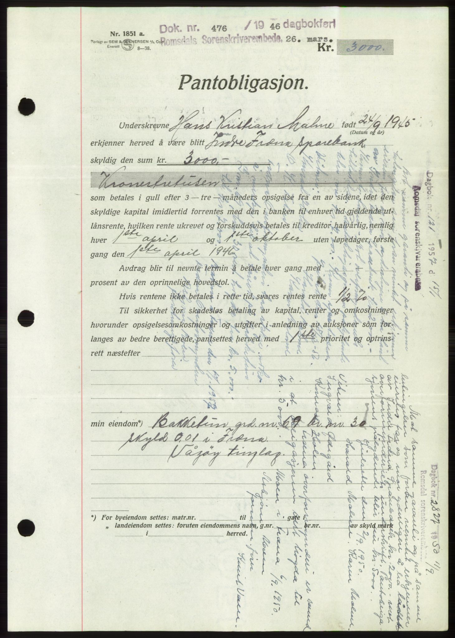 Romsdal sorenskriveri, SAT/A-4149/1/2/2C: Pantebok nr. B3, 1946-1948, Dagboknr: 476/1946