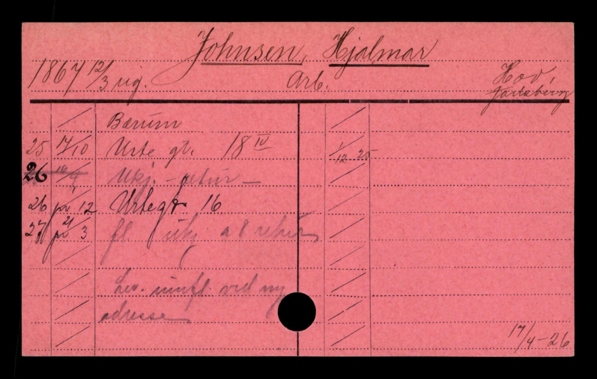 Oslo folkeregister, Registerkort, SAO/A-11715/D/Da/L0045: Menn: Johansen Hjalmar - Jørgensen Alf, 1906-1919