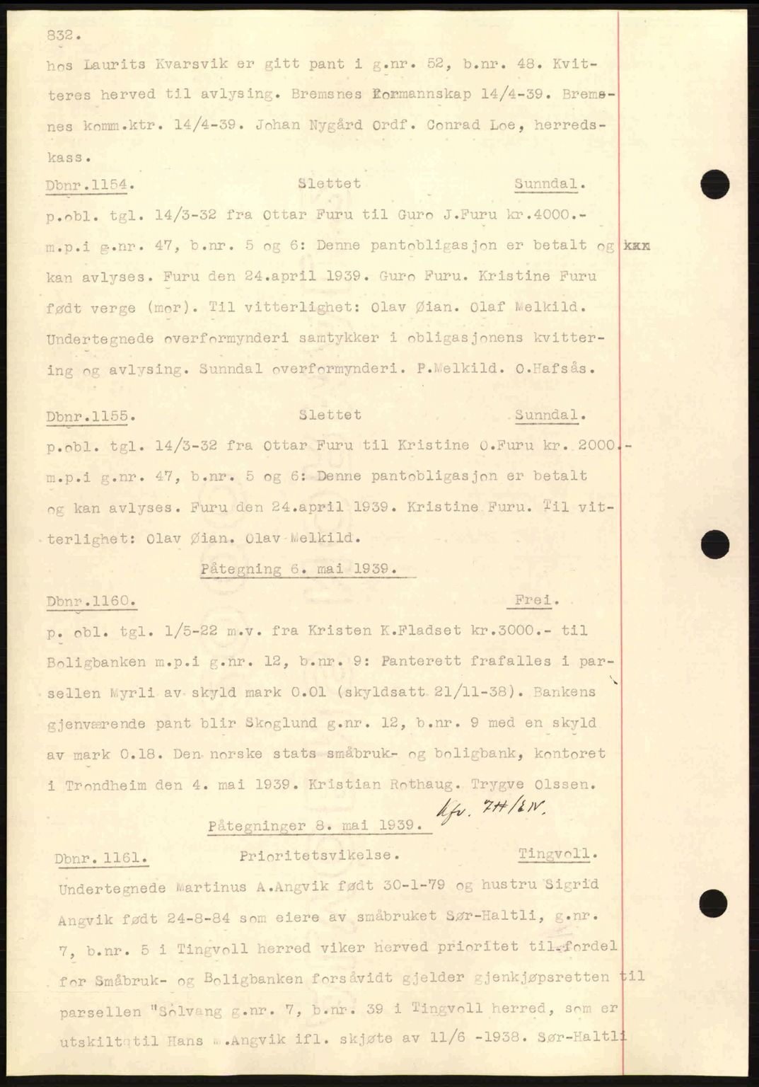 Nordmøre sorenskriveri, SAT/A-4132/1/2/2Ca: Pantebok nr. C80, 1936-1939, Dagboknr: 1154/1939