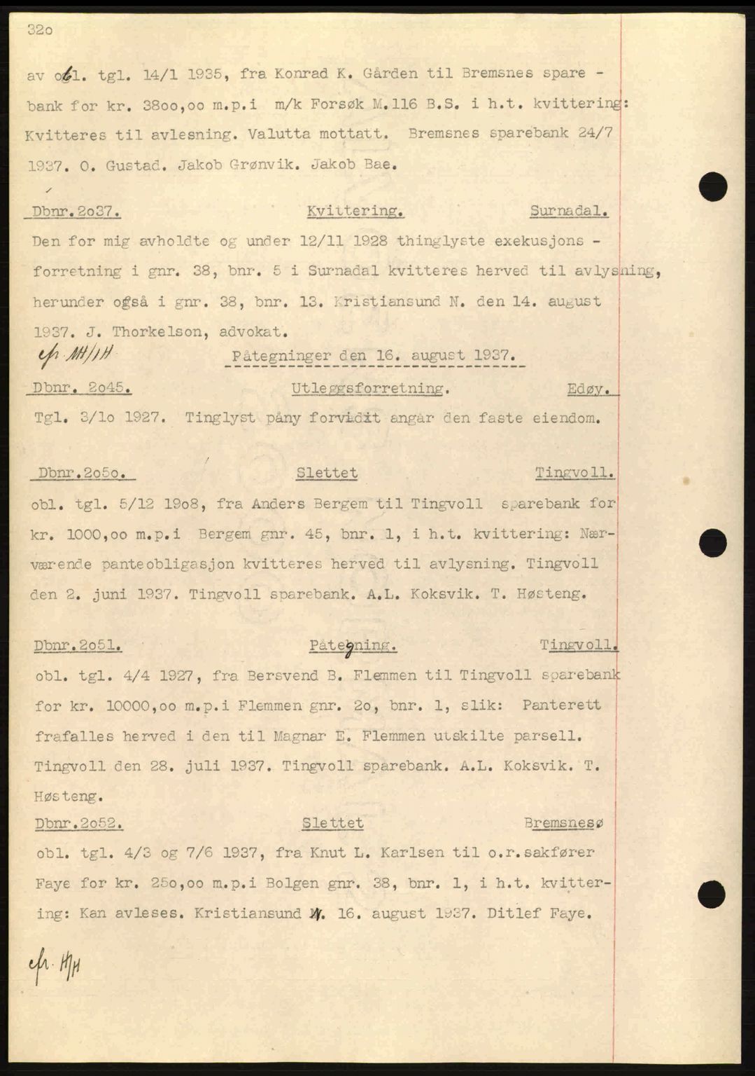Nordmøre sorenskriveri, SAT/A-4132/1/2/2Ca: Pantebok nr. C80, 1936-1939, Dagboknr: 2037/1937