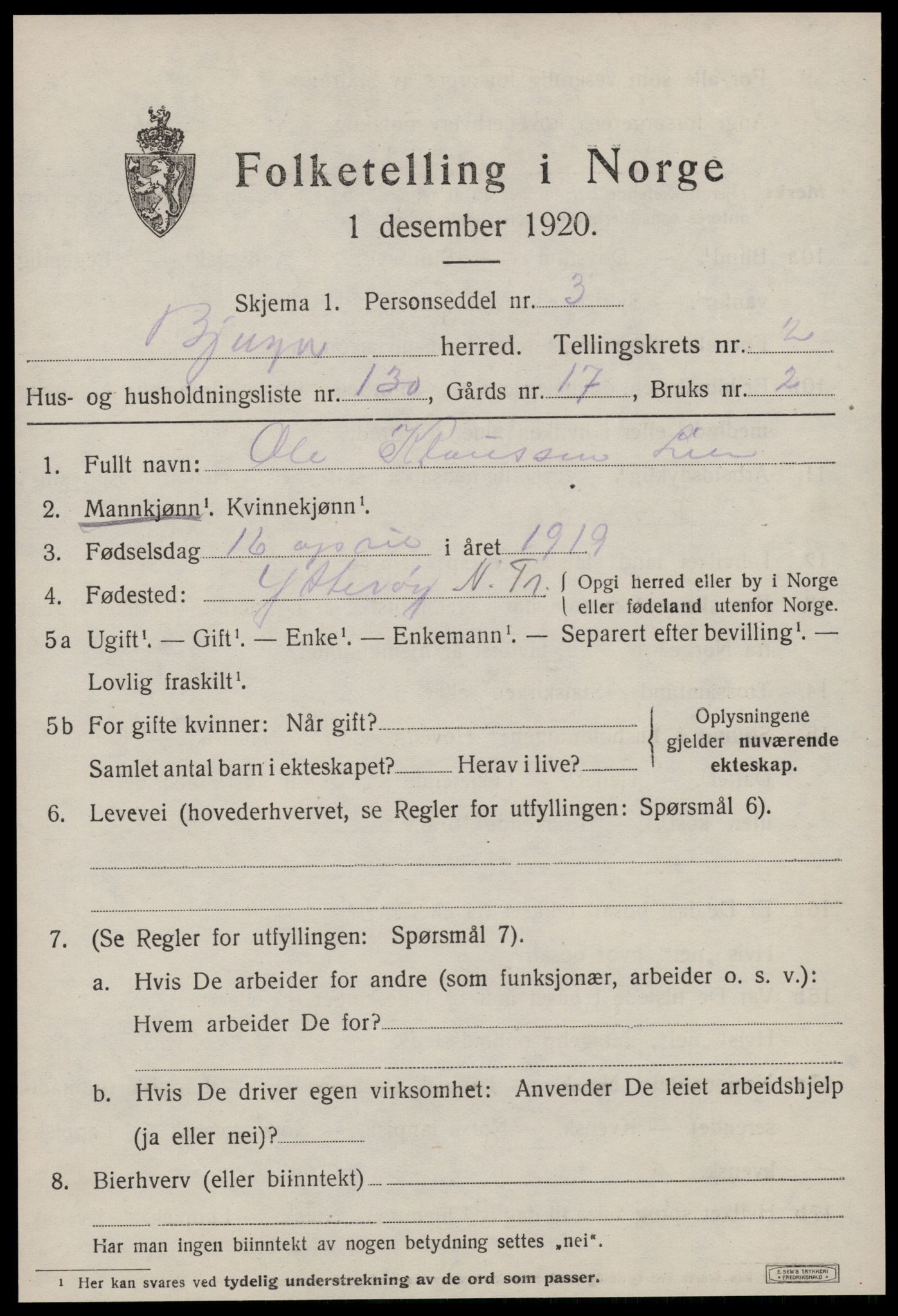 SAT, Folketelling 1920 for 1627 Bjugn herred, 1920, s. 2667