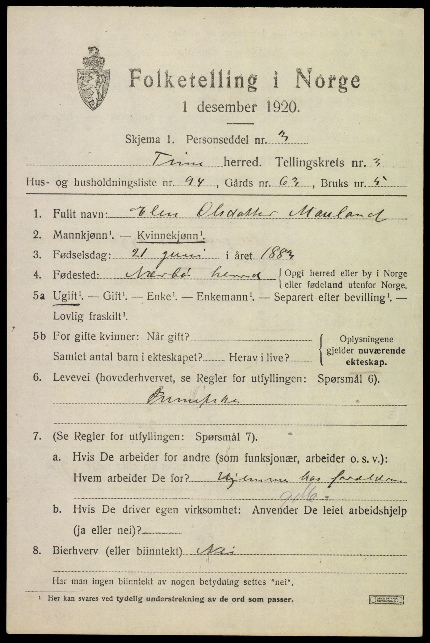 SAST, Folketelling 1920 for 1121 Time herred, 1920, s. 5013