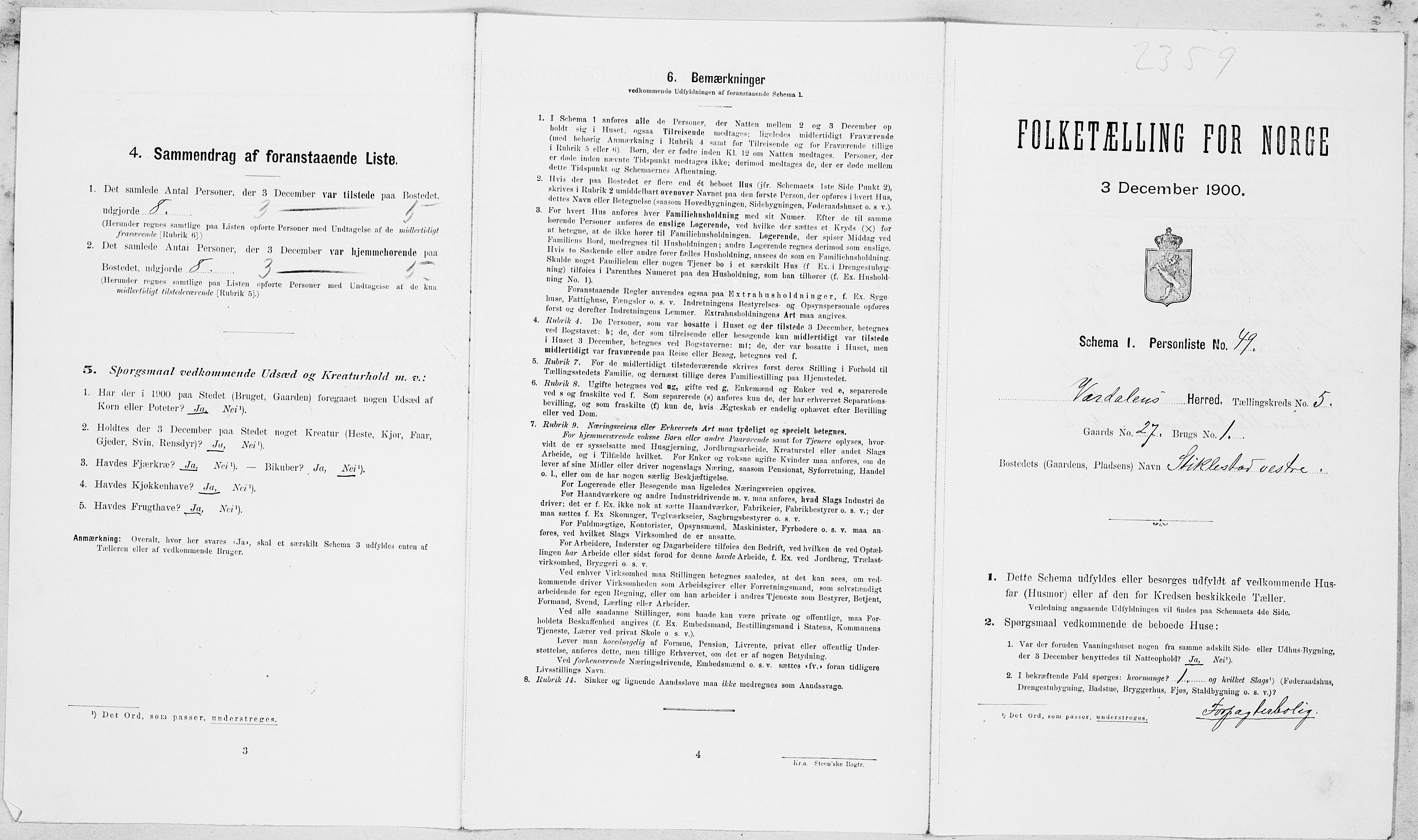 SAT, Folketelling 1900 for 1721 Verdal herred, 1900, s. 867