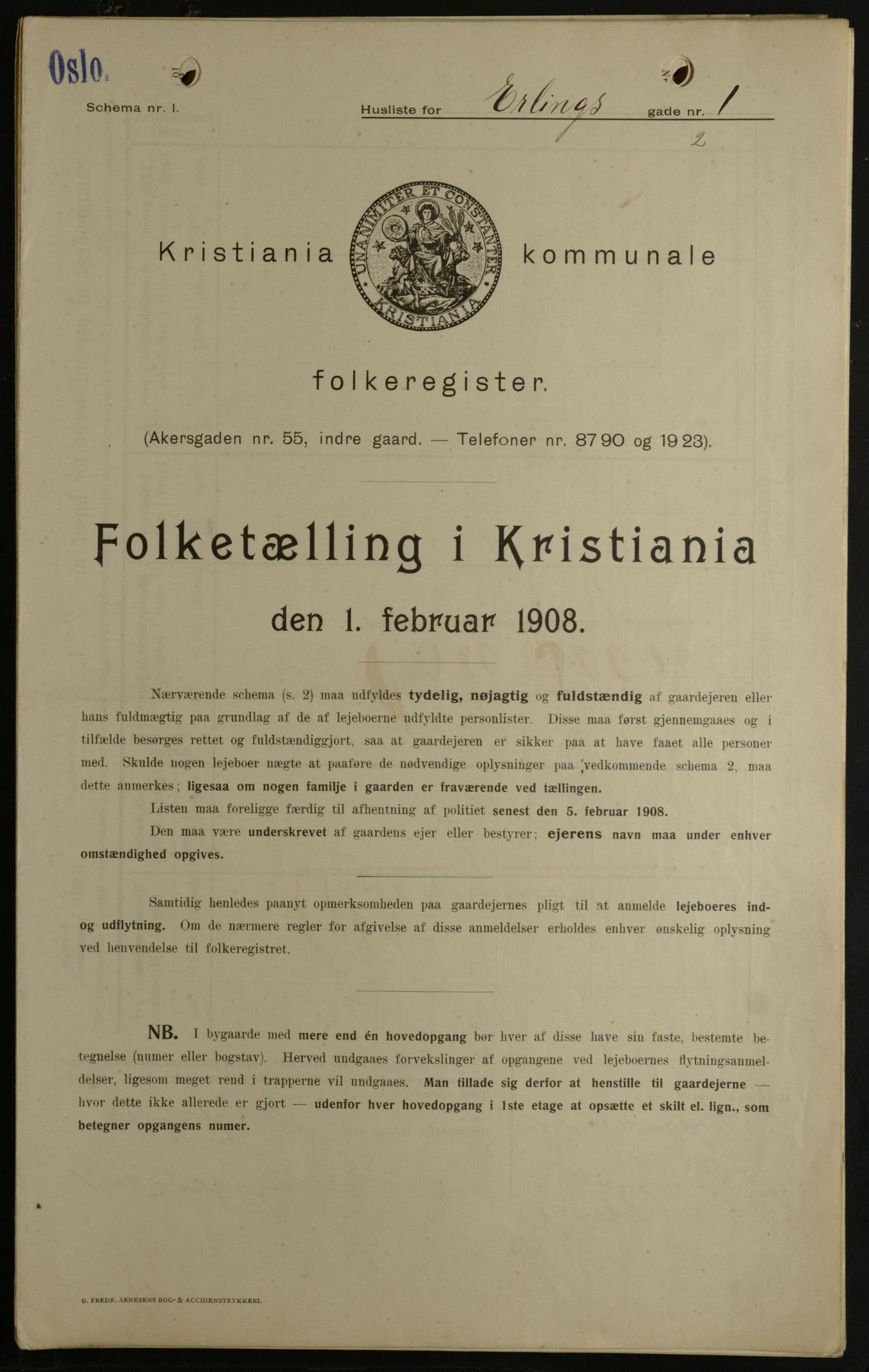 OBA, Kommunal folketelling 1.2.1908 for Kristiania kjøpstad, 1908, s. 20014