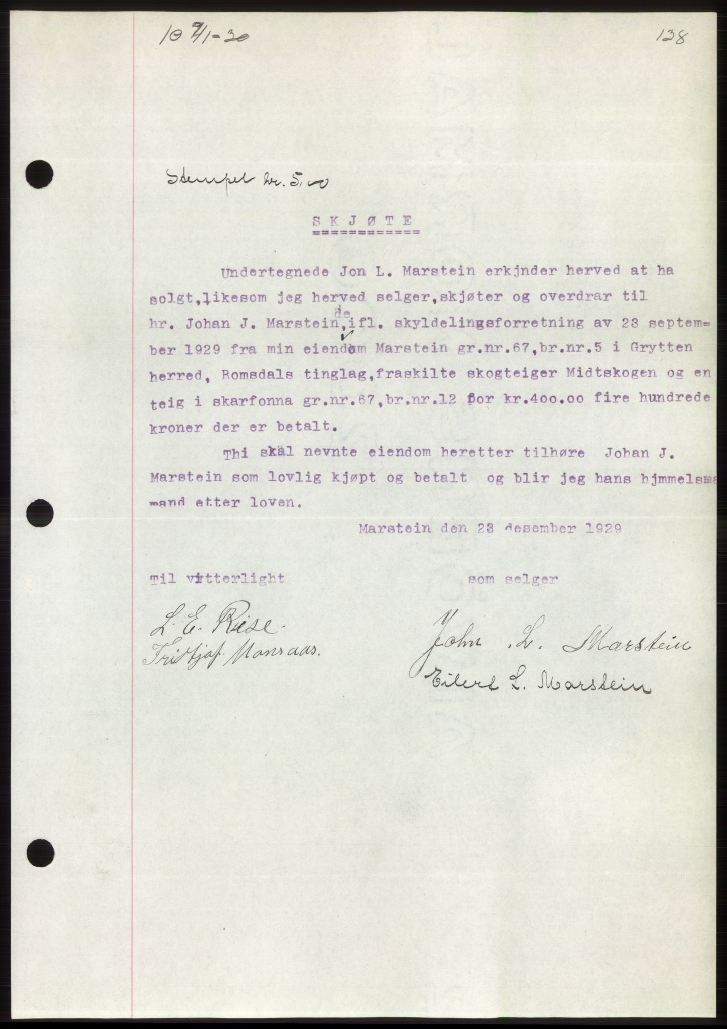 Romsdal sorenskriveri, SAT/A-4149/1/2/2C/L0057: Pantebok nr. 51, 1929-1930, Tingl.dato: 07.01.1930