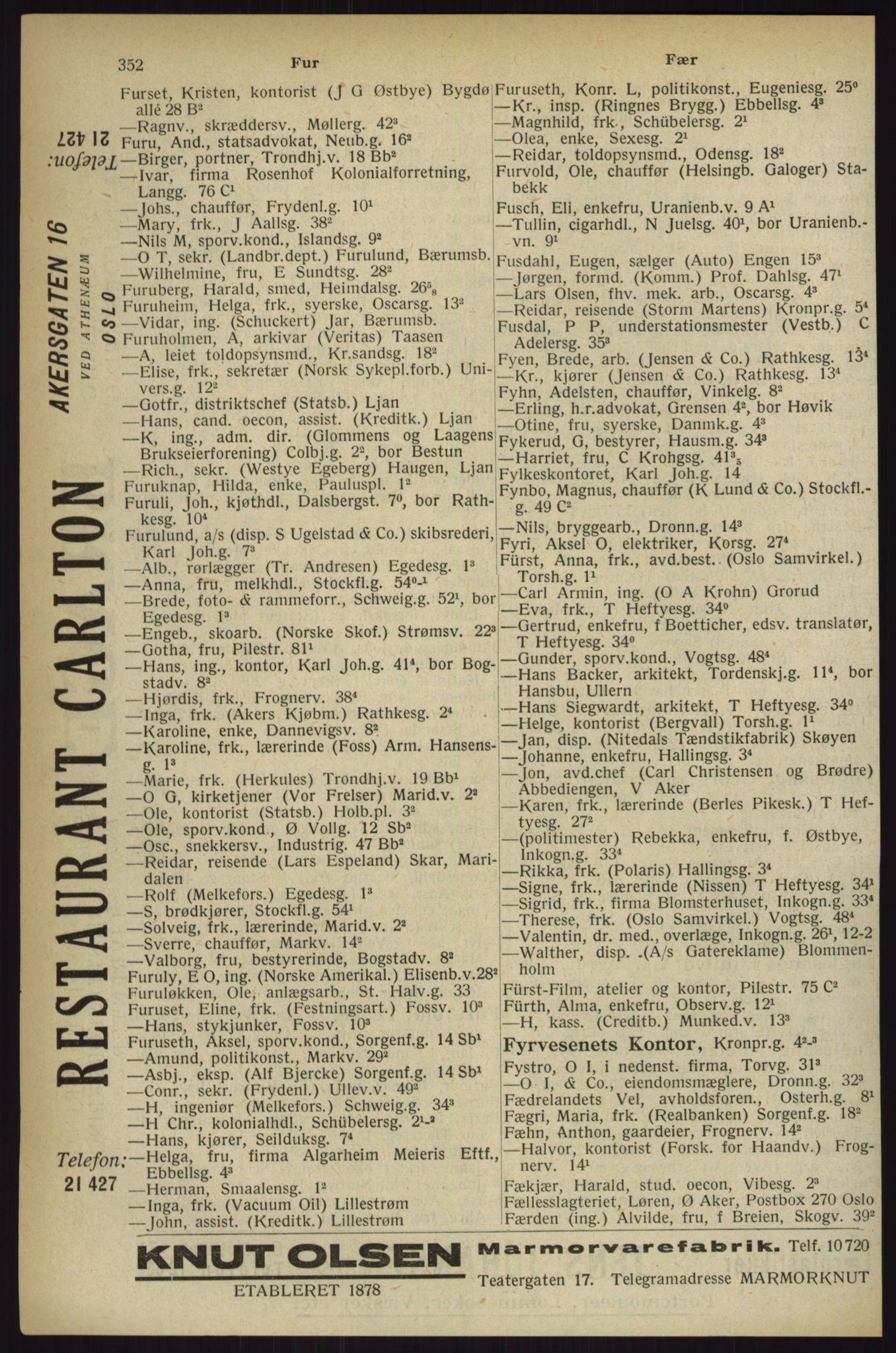 Kristiania/Oslo adressebok, PUBL/-, 1927, s. 352