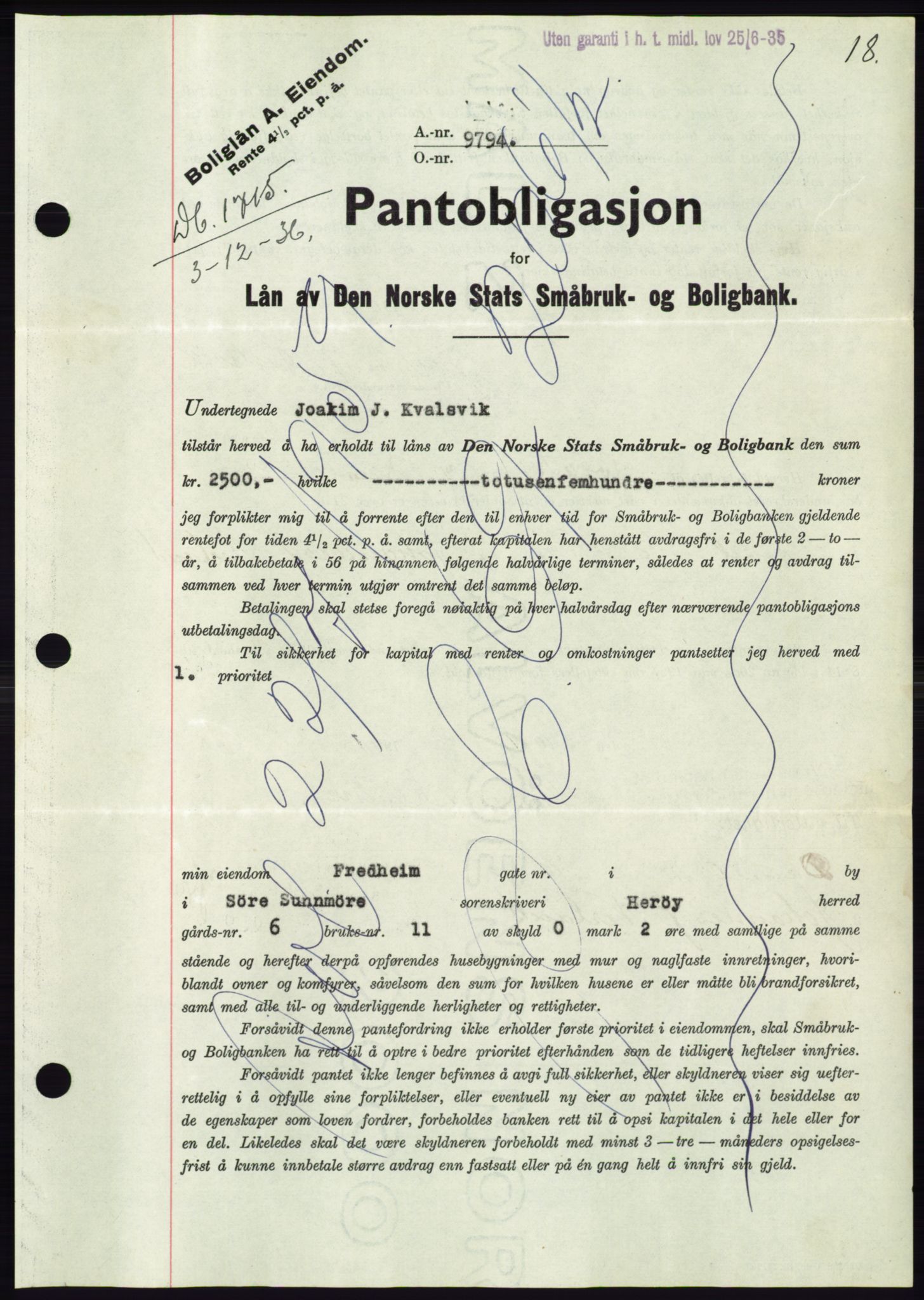 Søre Sunnmøre sorenskriveri, AV/SAT-A-4122/1/2/2C/L0062: Pantebok nr. 56, 1936-1937, Dagboknr: 1715/1936