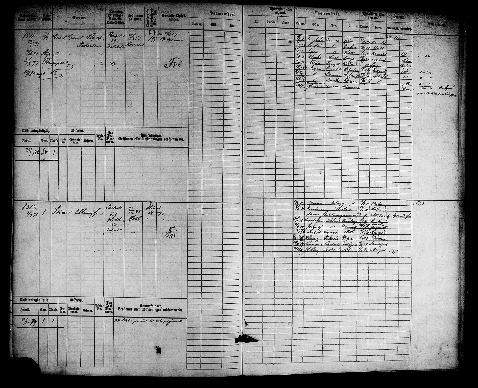 Tvedestrand mønstringskrets, AV/SAK-2031-0011/F/Fb/L0002: Hovedrulle nr 767-1528, R-3, 1868-1900, s. 383