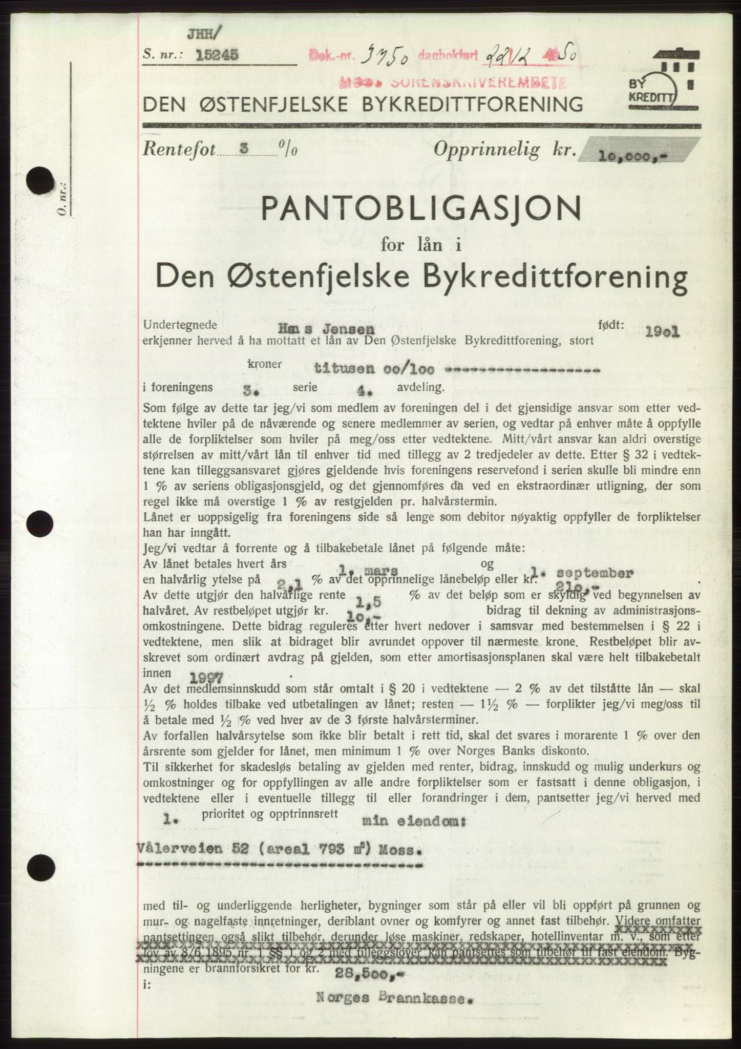 Moss sorenskriveri, SAO/A-10168: Pantebok nr. B25, 1950-1950, Dagboknr: 3750/1950