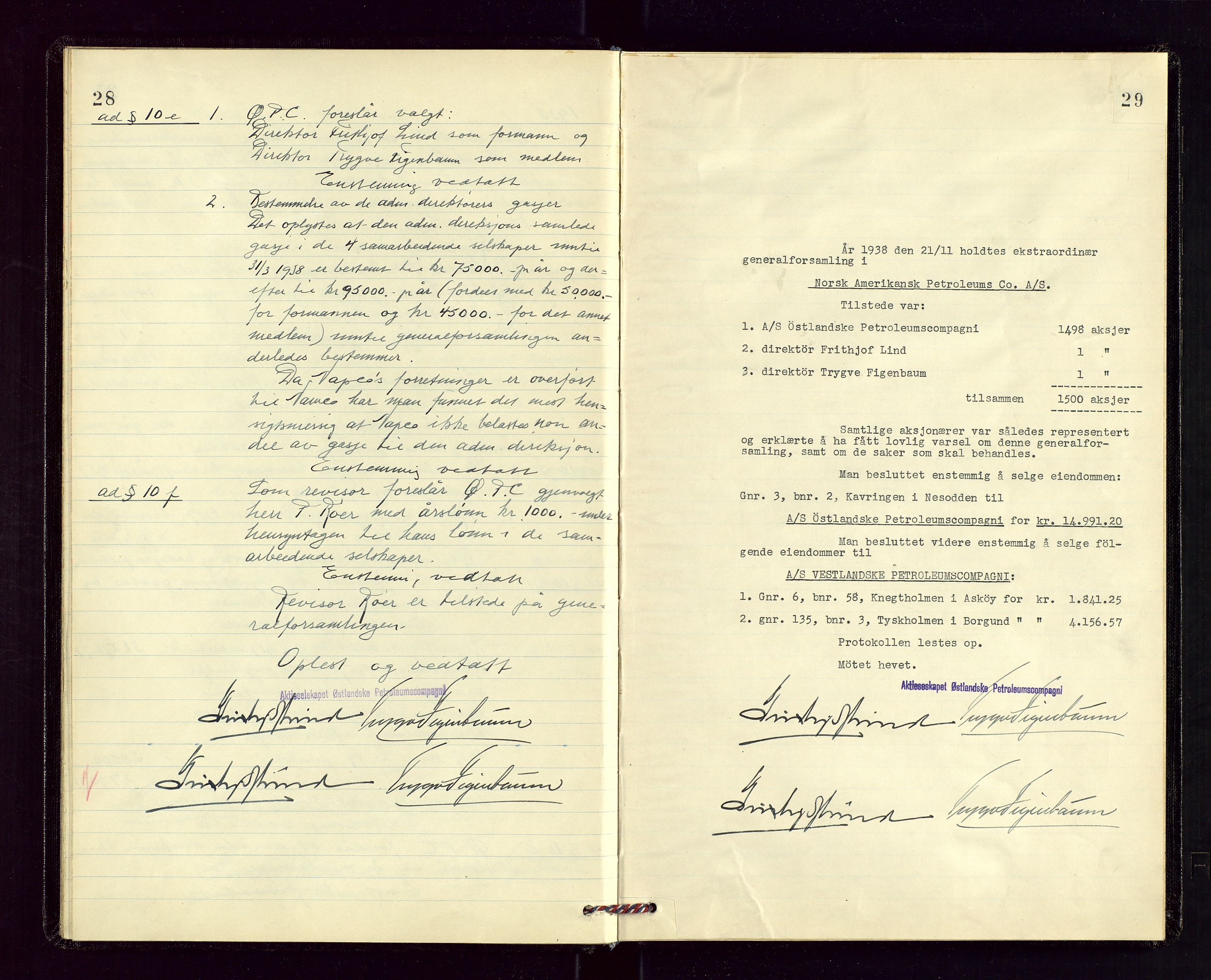 PA 1535 - Norsk-Amerikansk Petroleumscompani A/S, SAST/A-101955/A/Aa/L0001/0002: Styre- og generalforsamlingsprotokoller / Styre - Generalforsamling, 1932-1948, s. 28-29